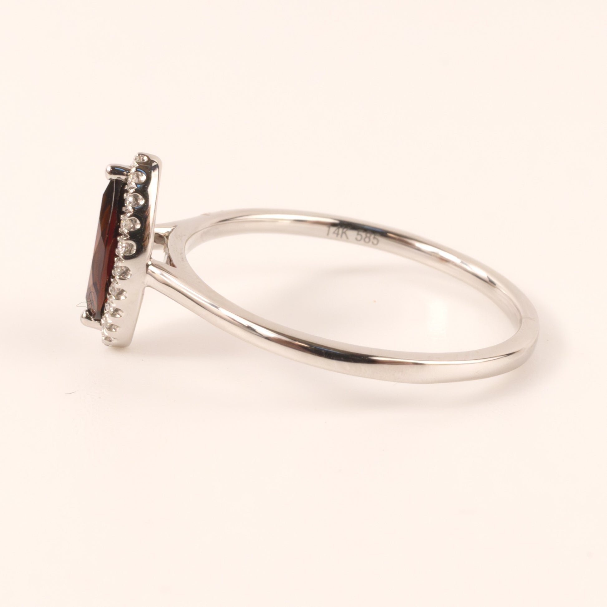 14KWG Garnet Marquise and Diamond Halo Ring