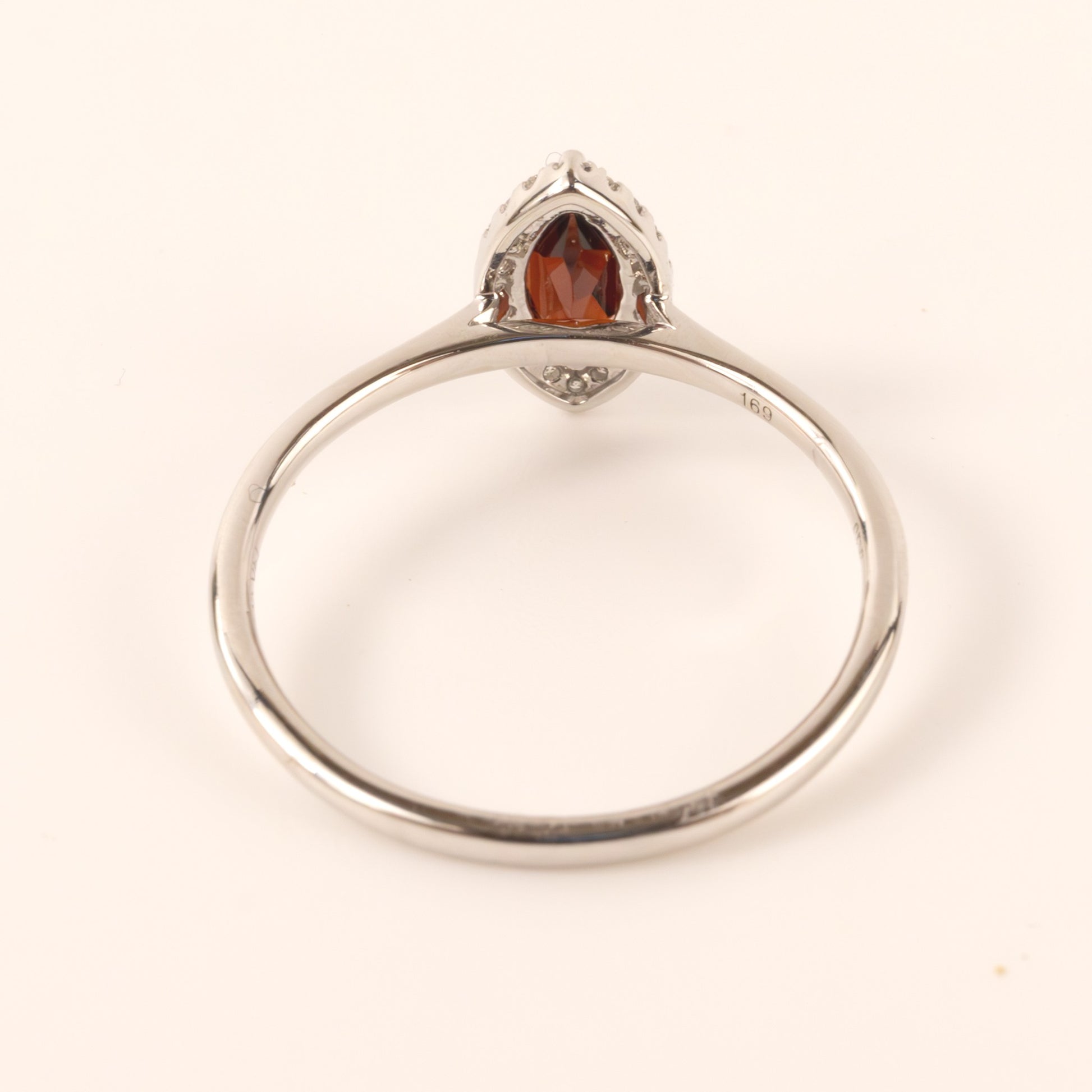 14KWG Garnet Marquise and Diamond Halo Ring