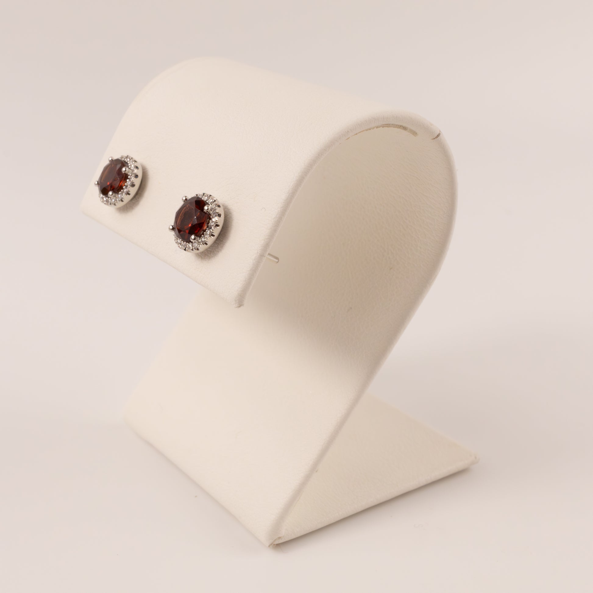 14KWG Garnet and Diamond Halo Earrings