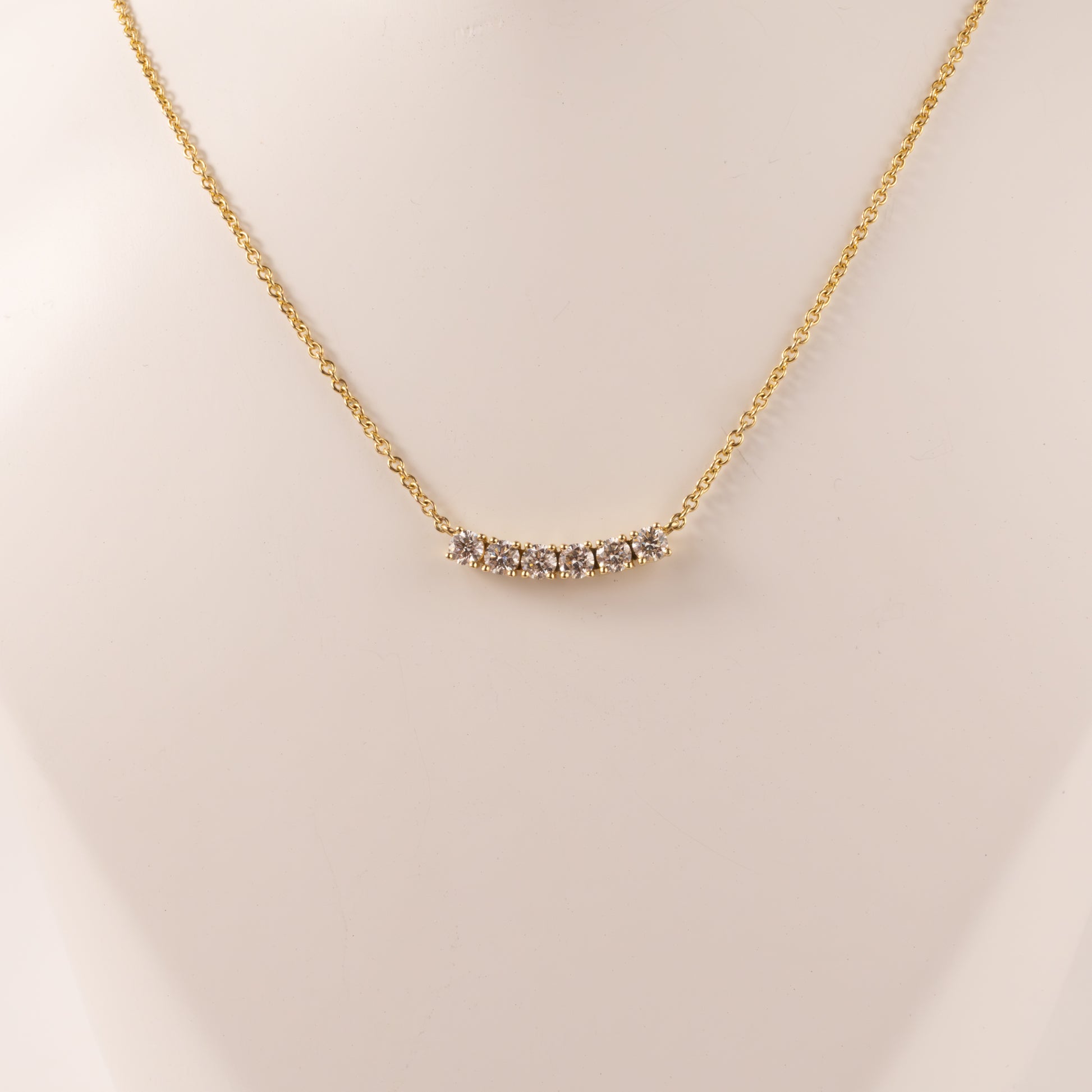 14KYG Diamond 6 Round Stone Fixed Necklace