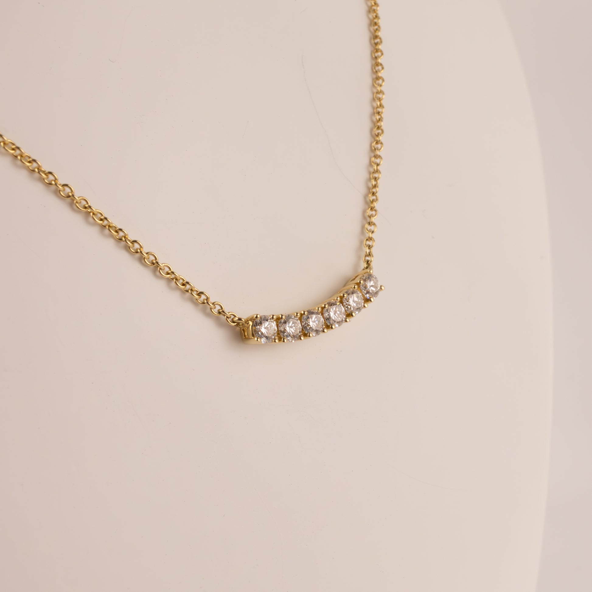 14KYG Diamond 6 Round Stone Fixed Necklace