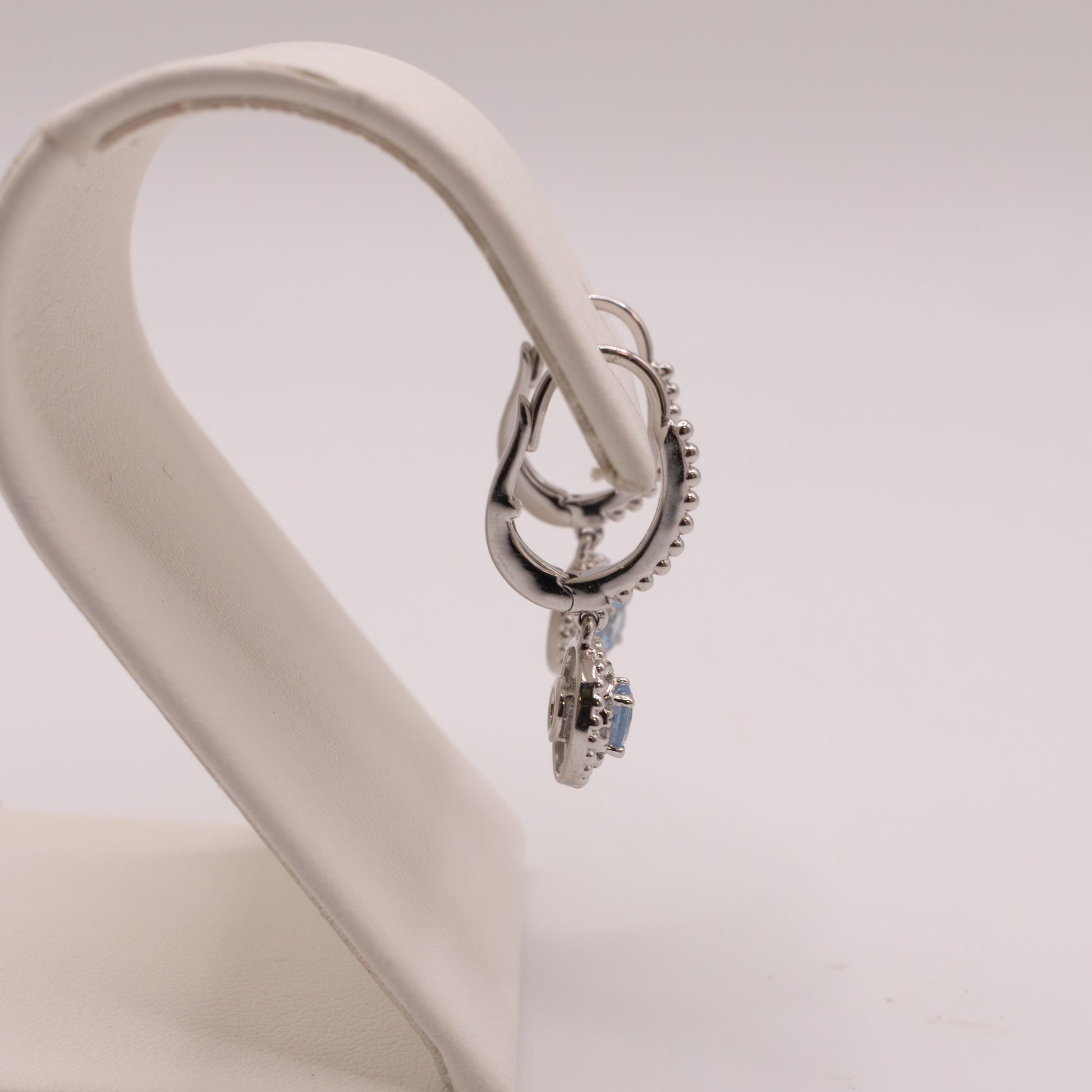 14KWG Aquamarine and Diamond Halo Dangle Earrings