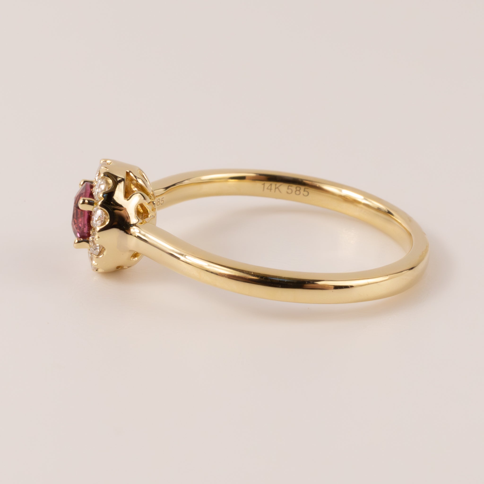 14KYG Pink Tourmaline and Diamond Halo Ring