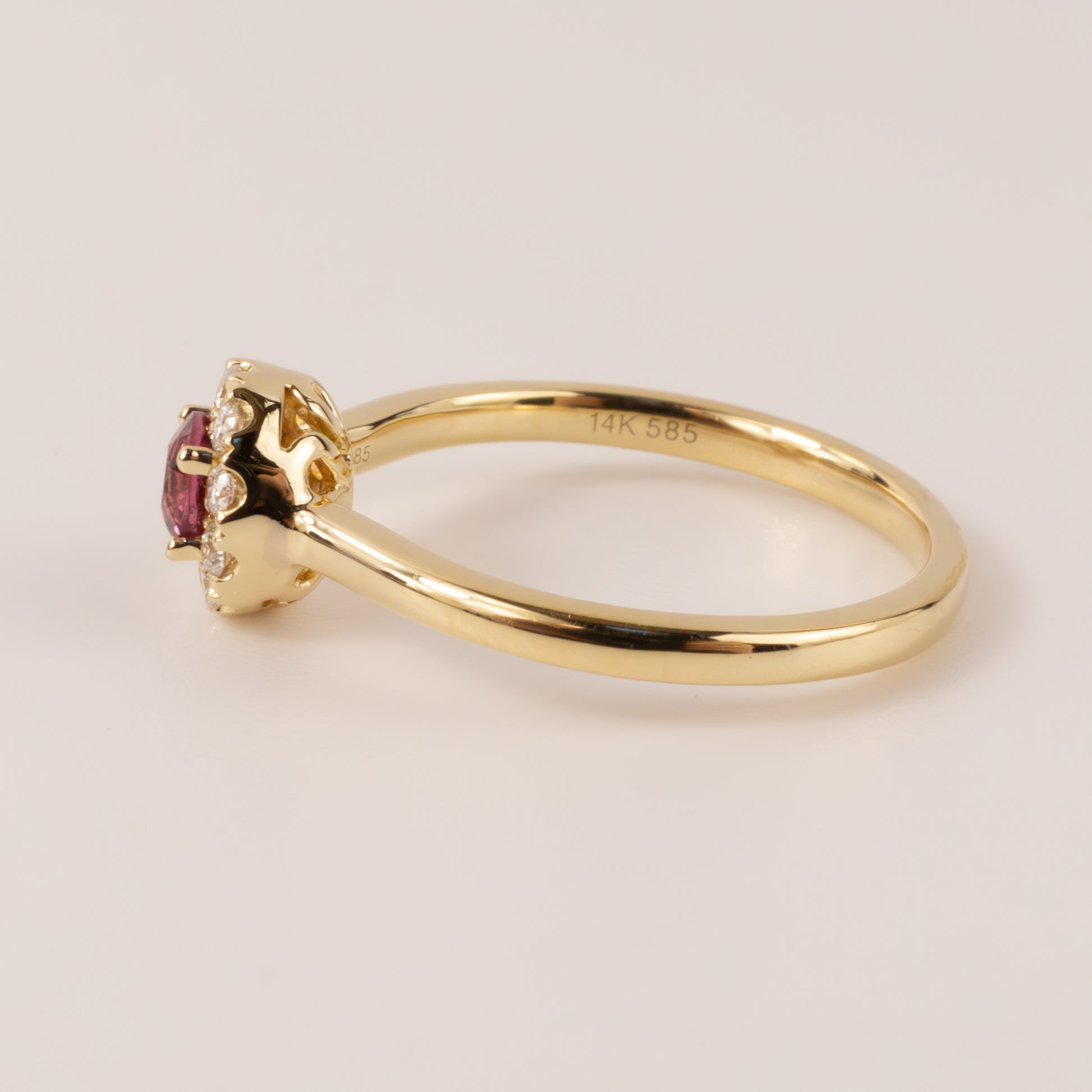 14KYG Pink Tourmaline and Diamond Halo Ring