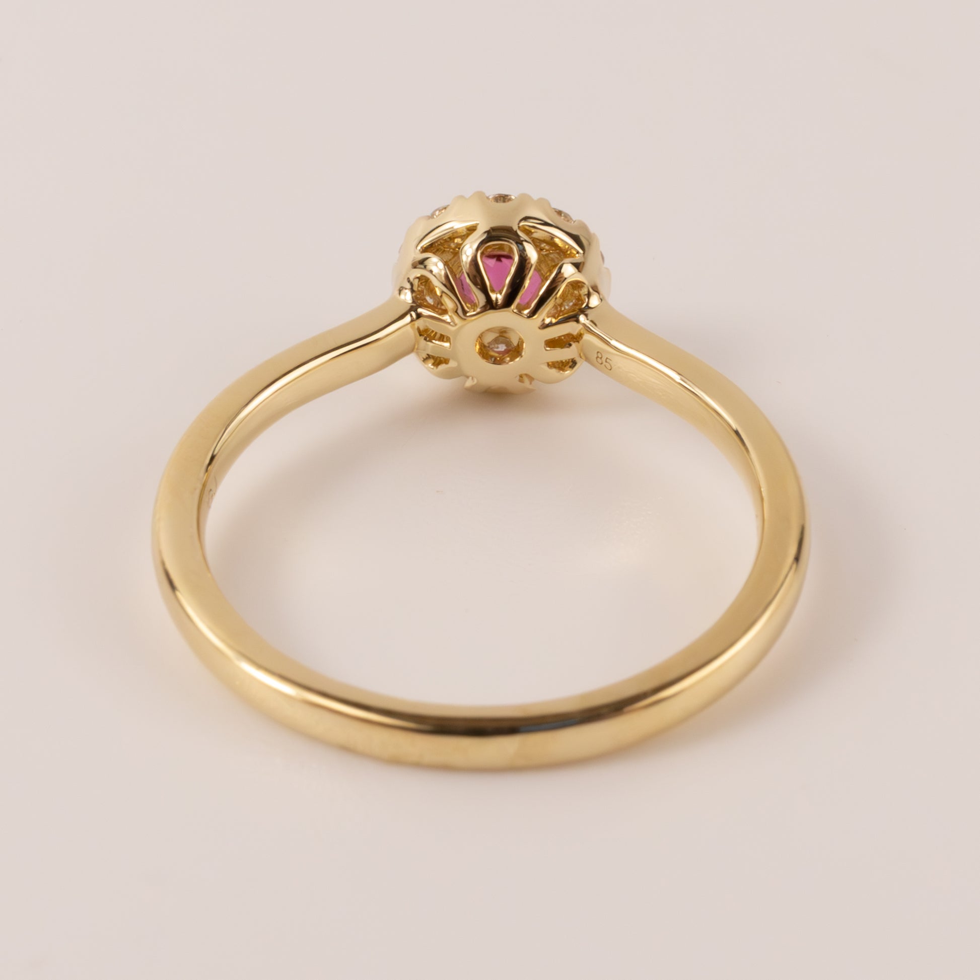 14KYG Pink Tourmaline and Diamond Halo Ring