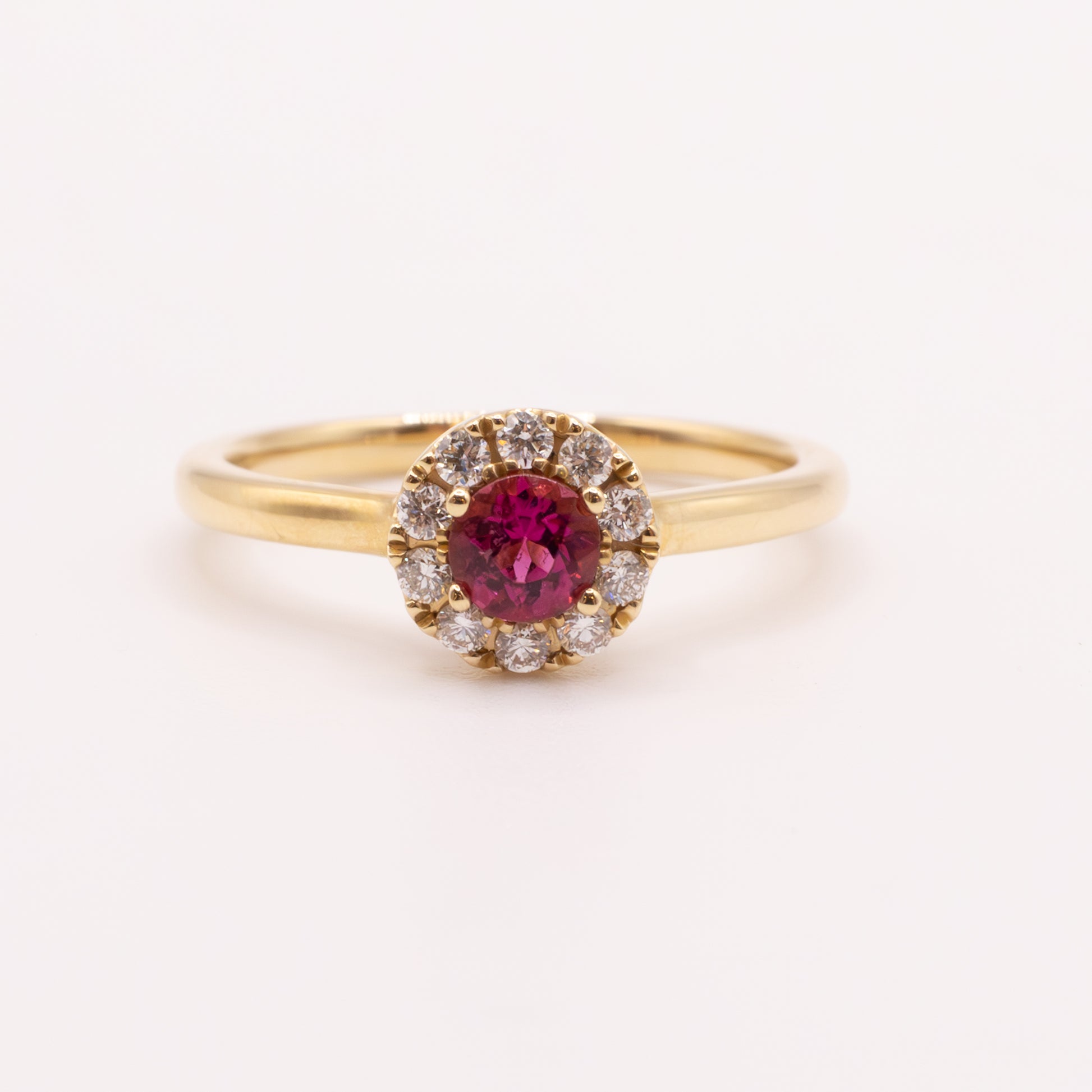 14KYG Pink Tourmaline and Diamond Halo Ring