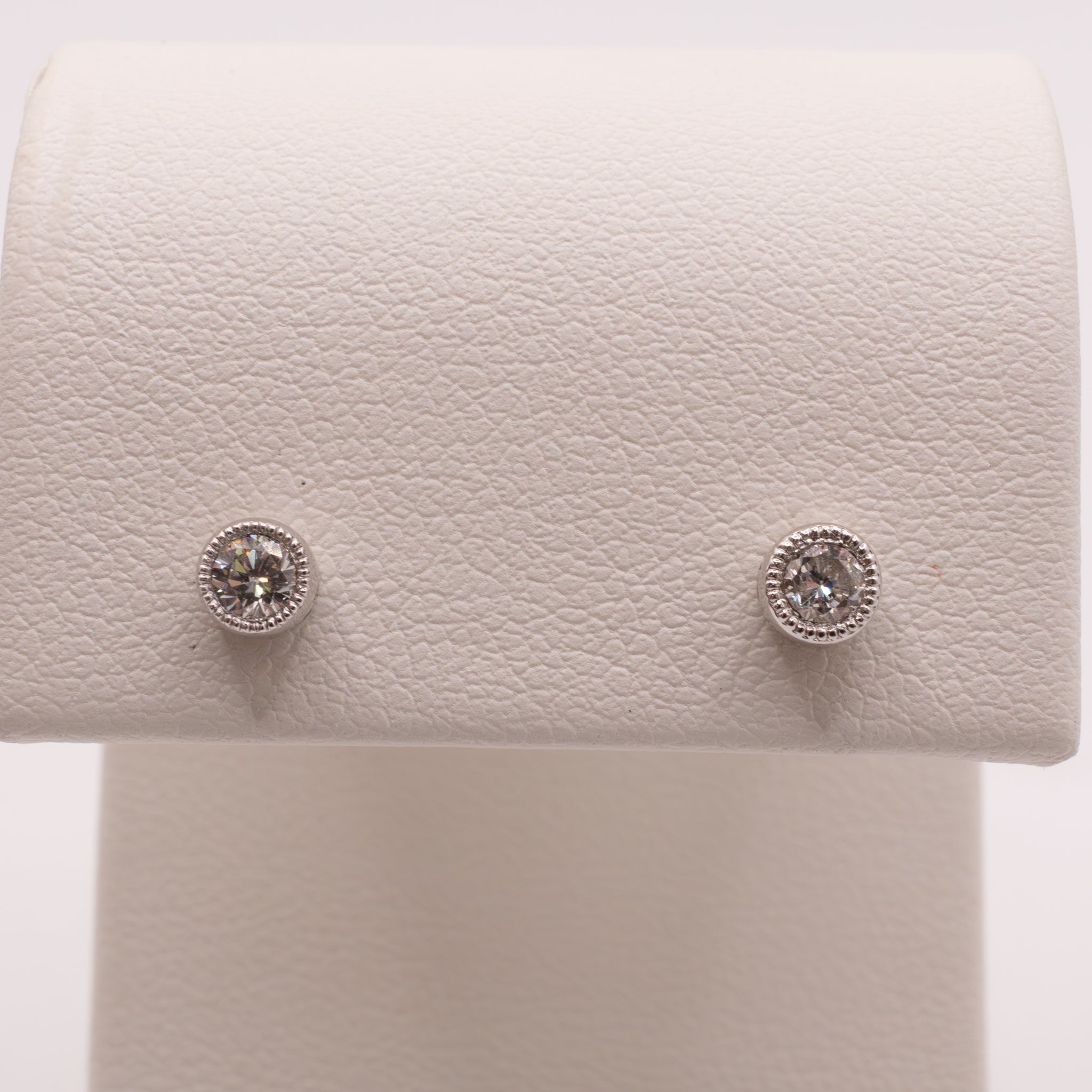 14KWG Diamond Milgrain Bezel Stud Earrings