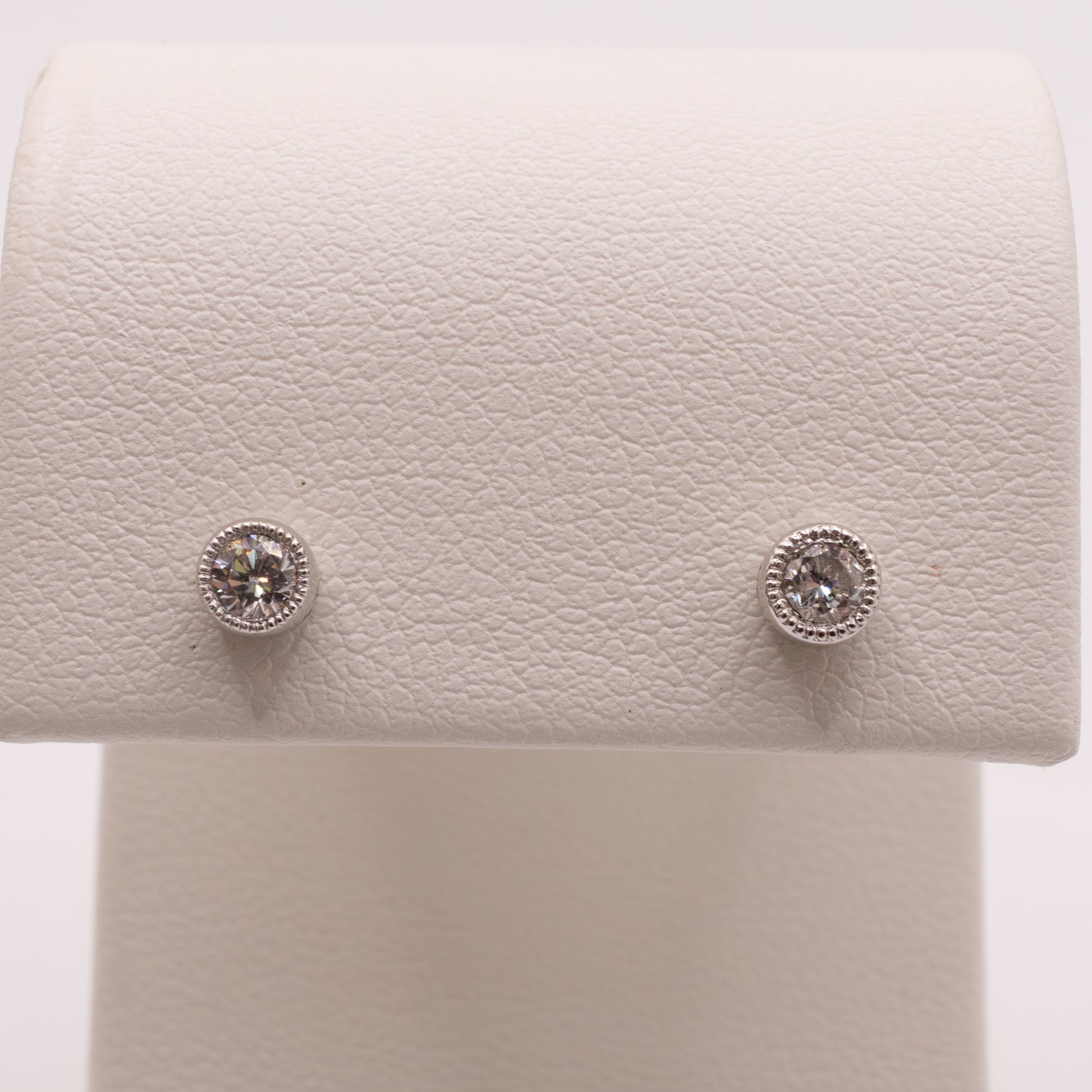 14KWG Diamond Milgrain Bezel Stud Earrings