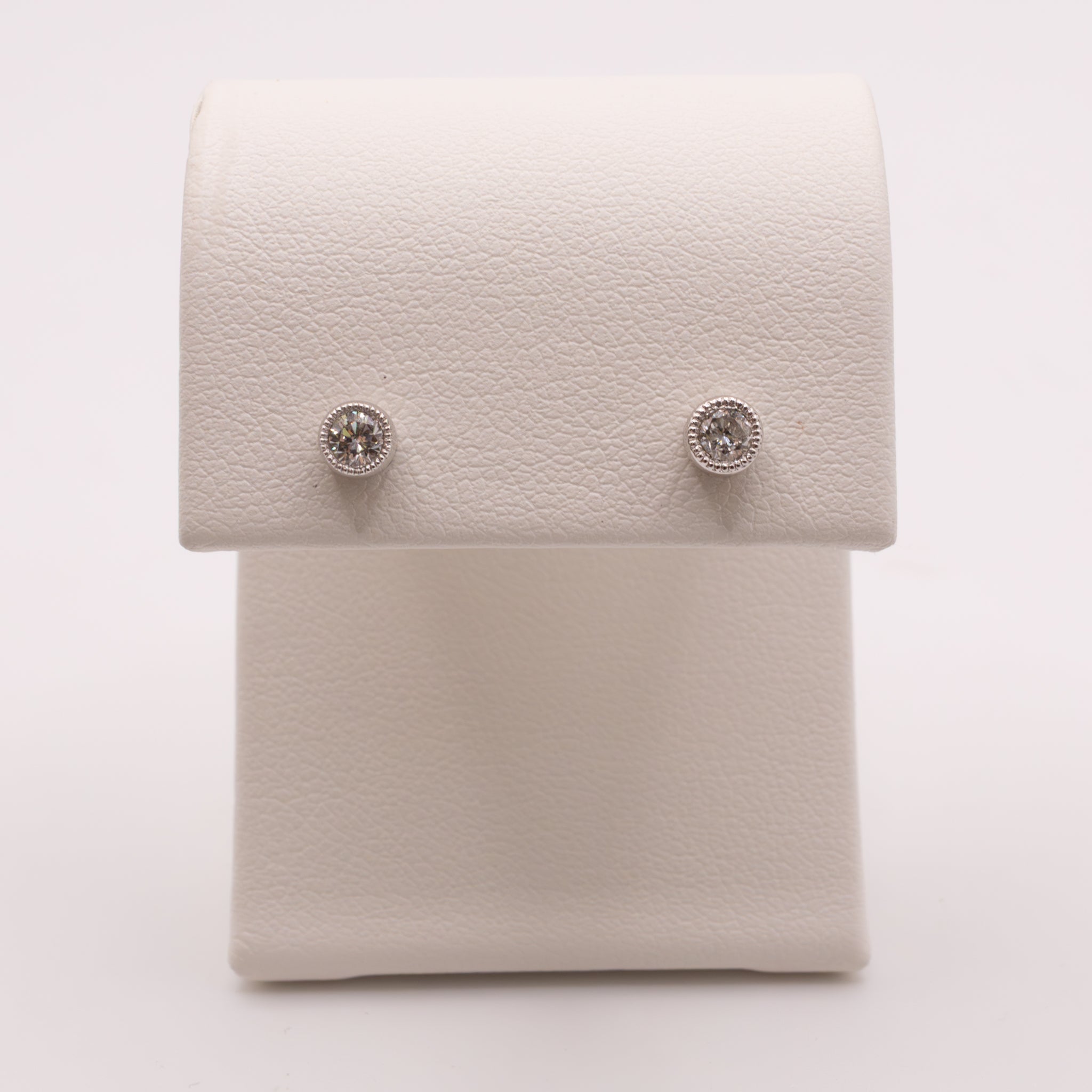 14KWG Diamond Milgrain Bezel Stud Earrings