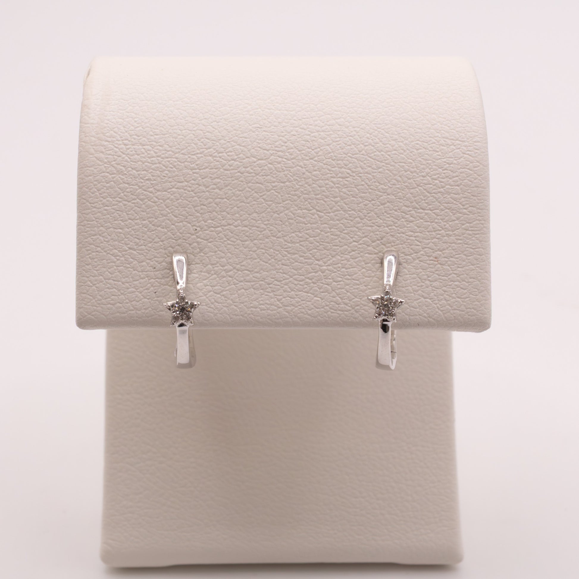 14KWG Diamond Star Huggie Hoop Earrings