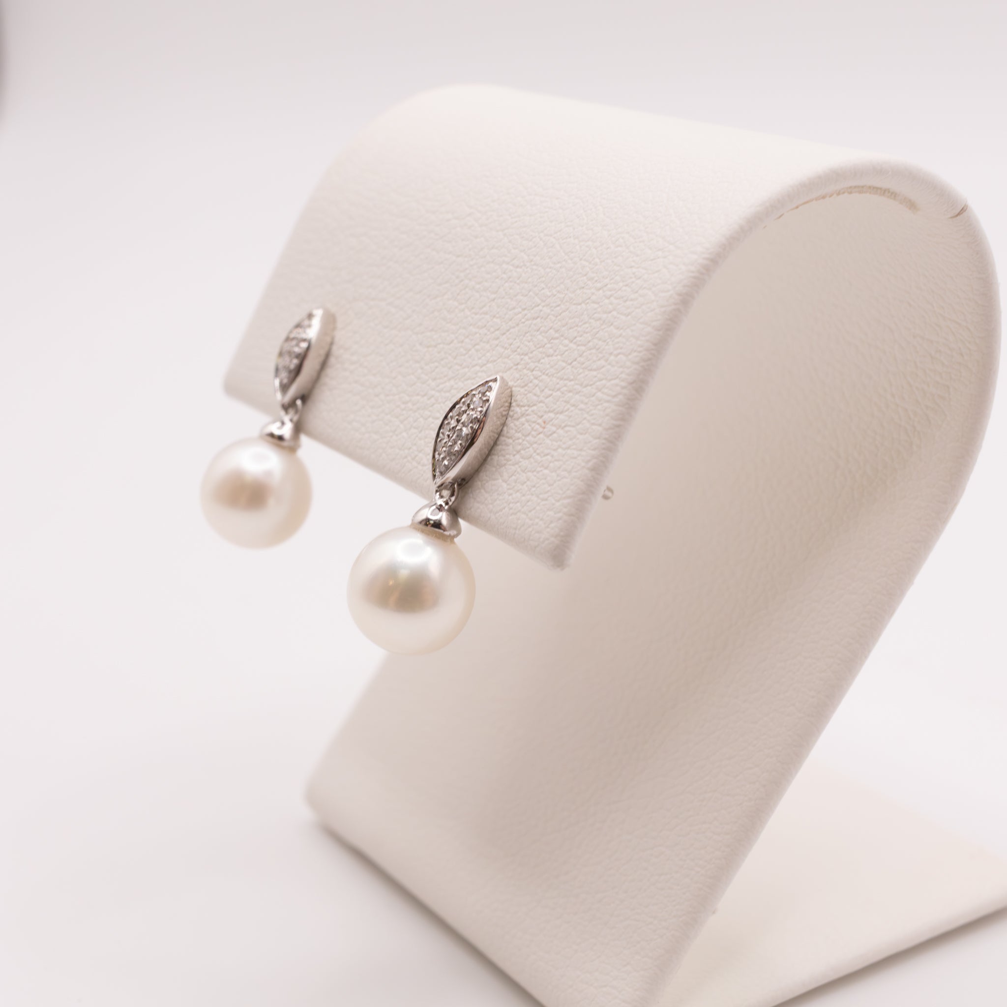 14KWG Pearl and Diamond Drop Stud Earrings
