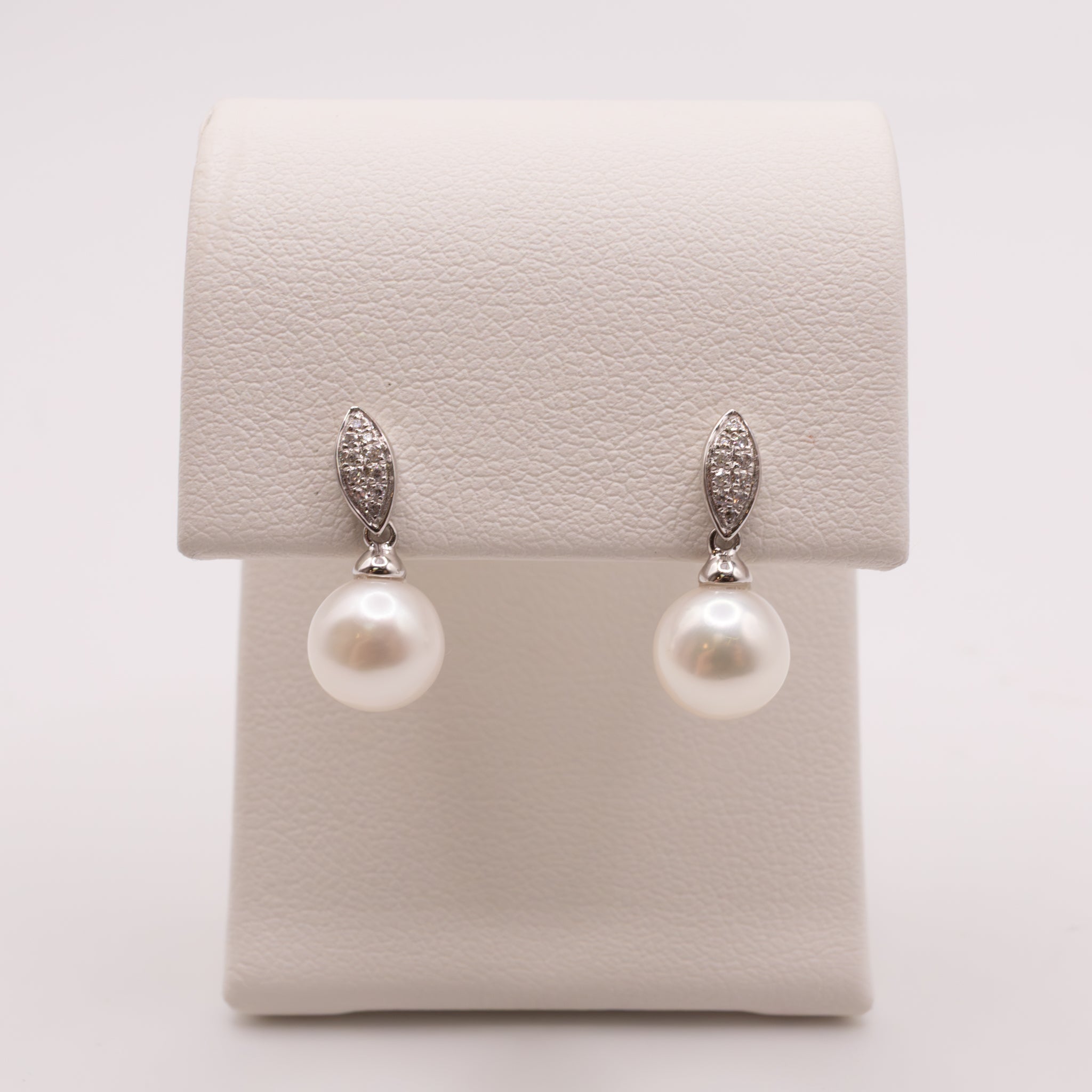 14KWG Pearl and Diamond Drop Stud Earrings