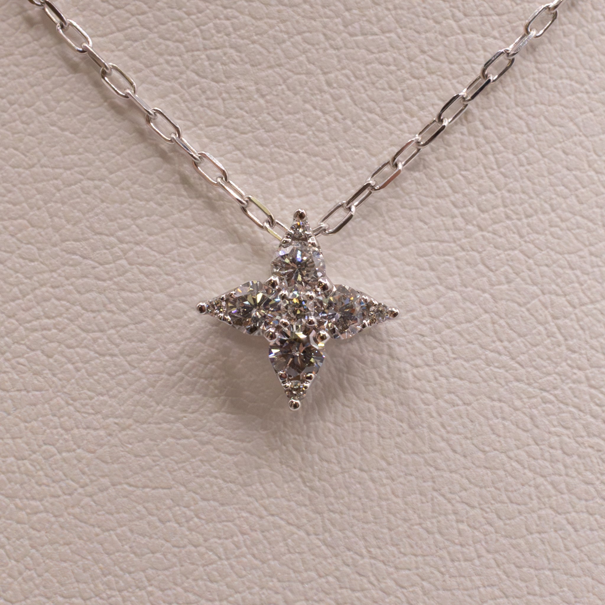14KWG Diamond Cluster 4-Point Star Necklace