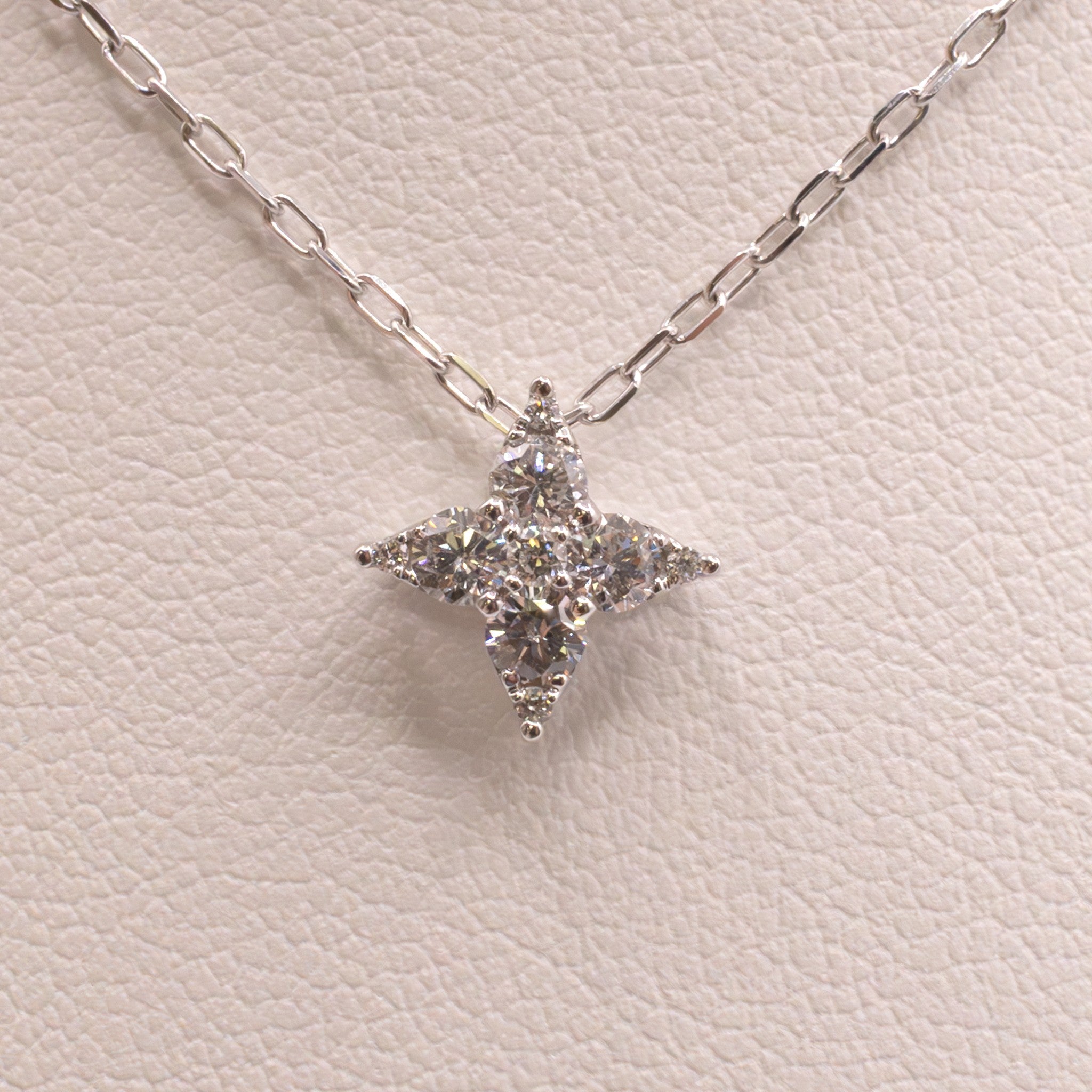 14KWG Diamond Cluster 4-Point Star Necklace