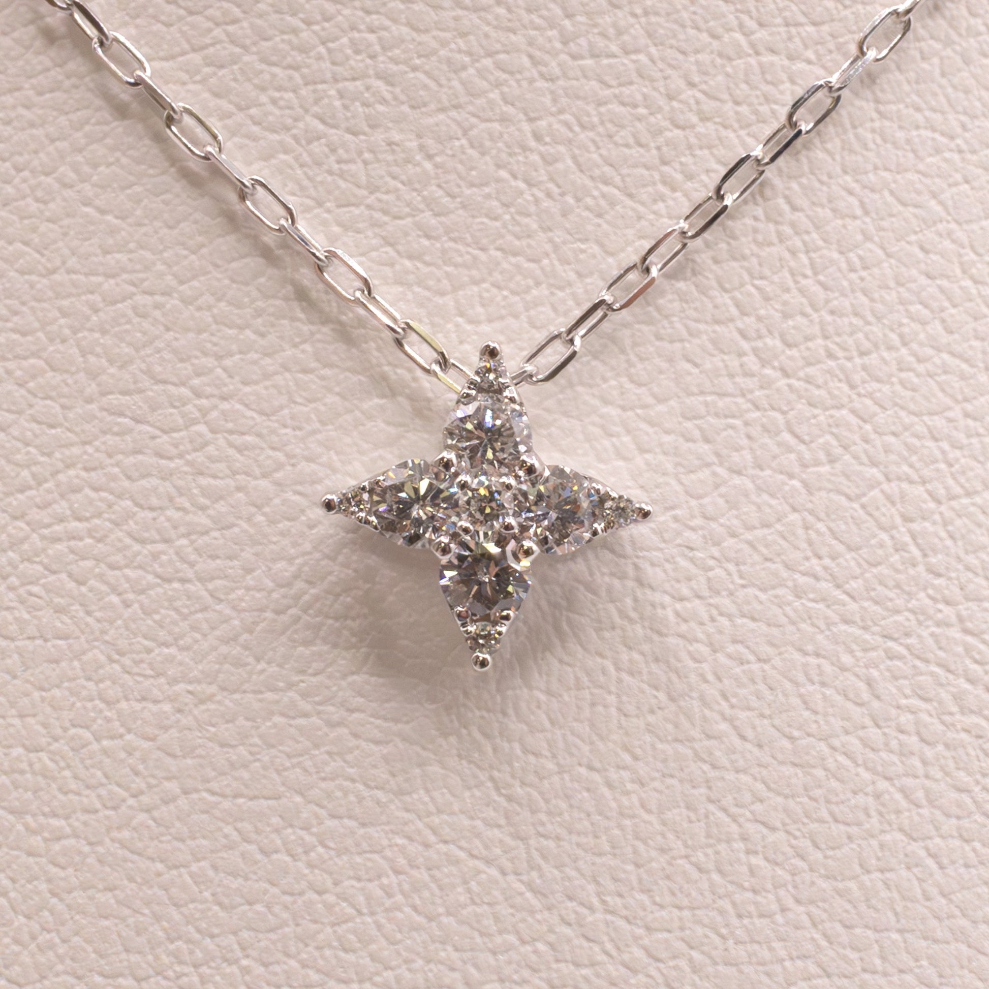 14KWG Diamond Cluster 4-Point Star Necklace