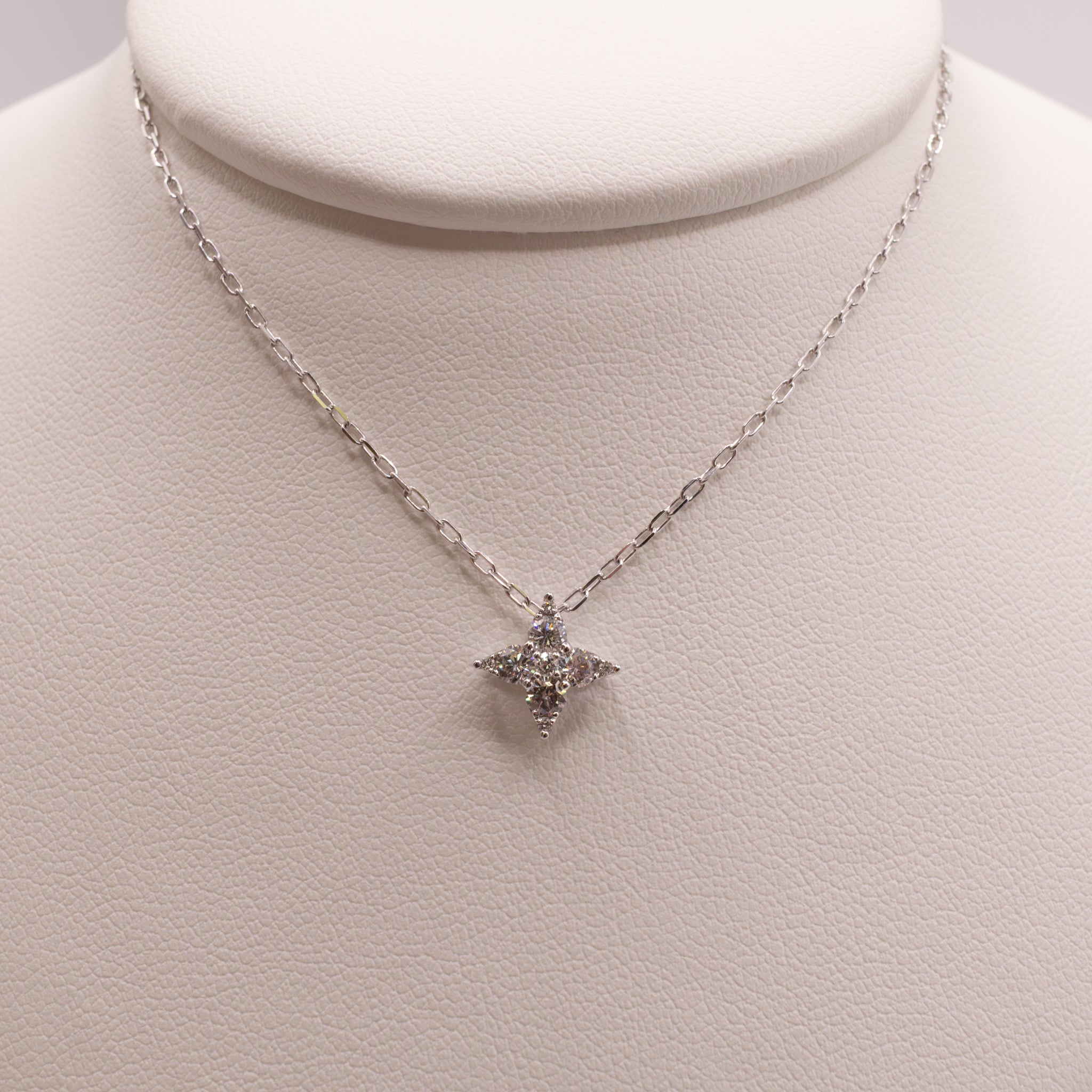 14KWG Diamond Cluster 4-Point Star Necklace