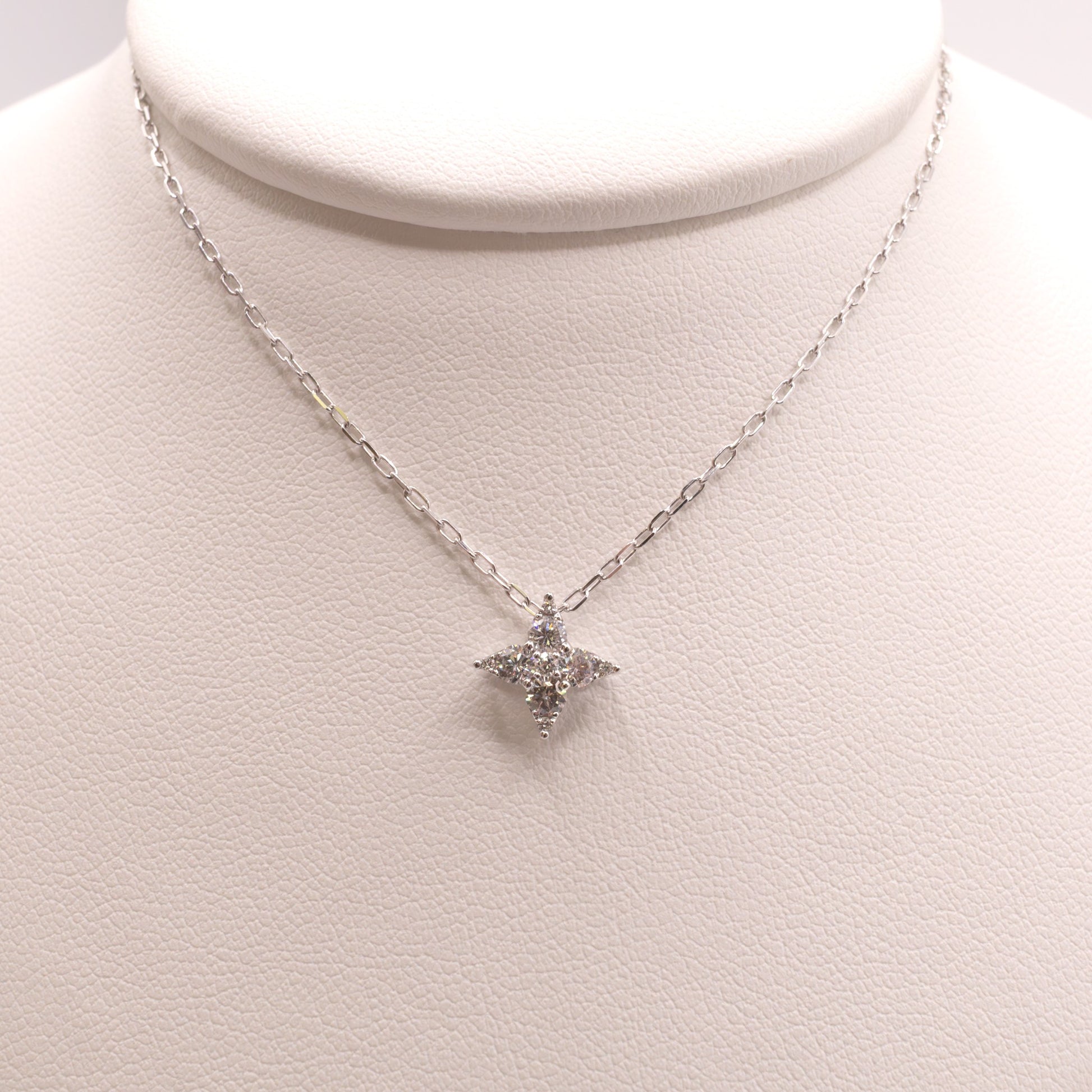 14KWG Diamond Cluster 4-Point Star Necklace
