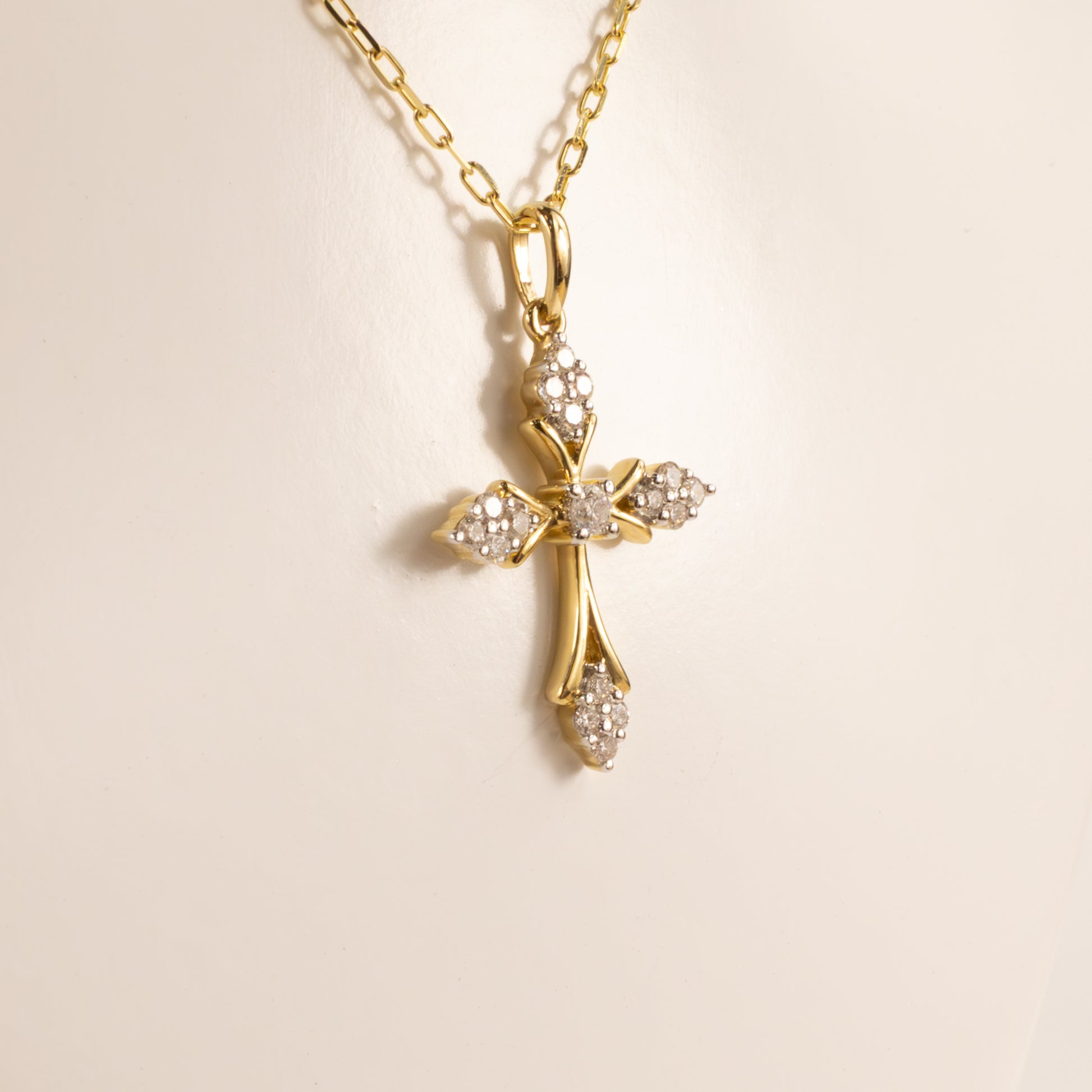 14K Two-Tone Diamond Pointed Cluster Cross Necklace