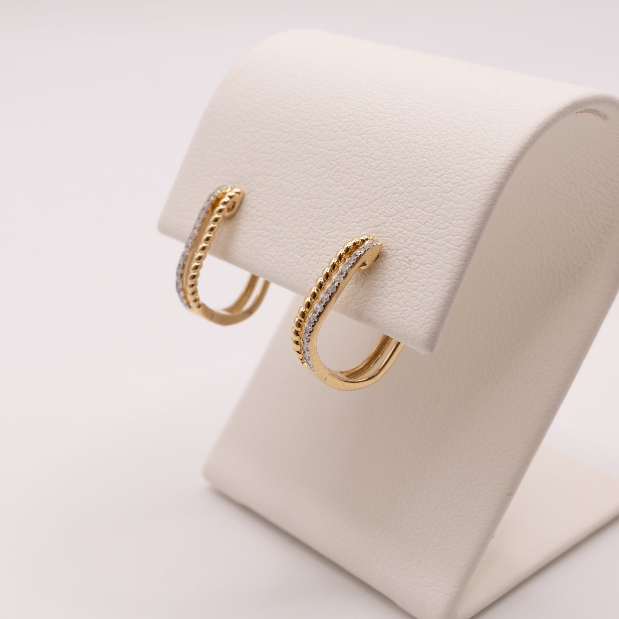 14KYG Diamond Two-Row Oval Huggie Hoop Earrings