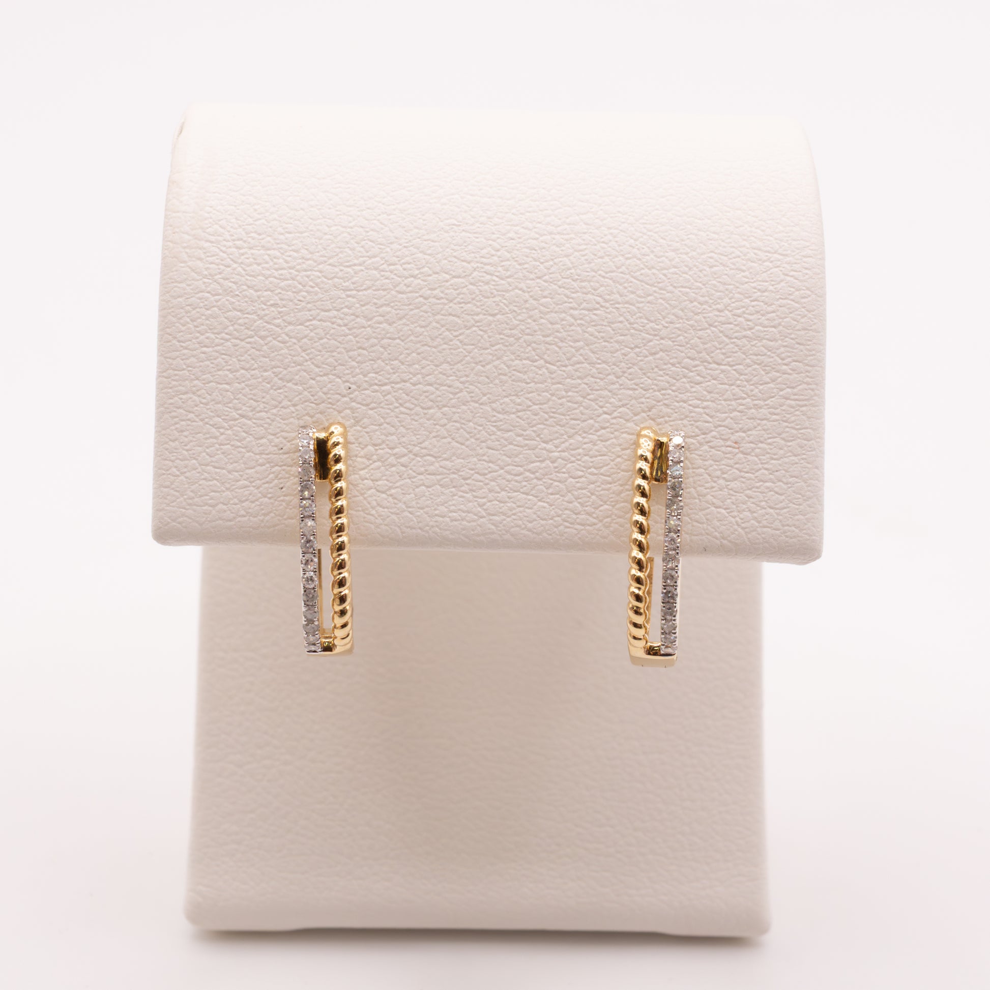 14KYG Diamond Two-Row Oval Huggie Hoop Earrings