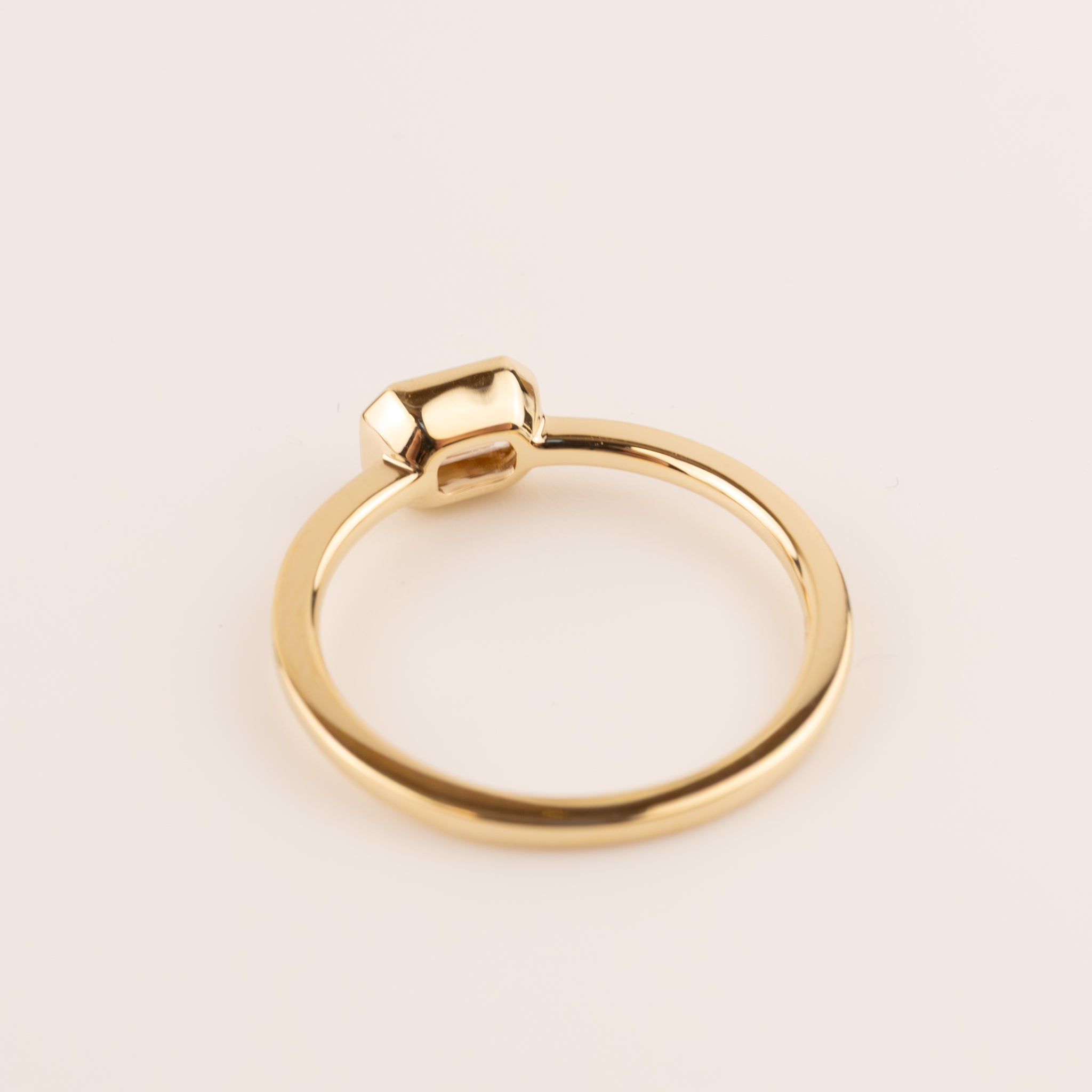 14KYG Morganite Emerald Cut Bezel Set RIng