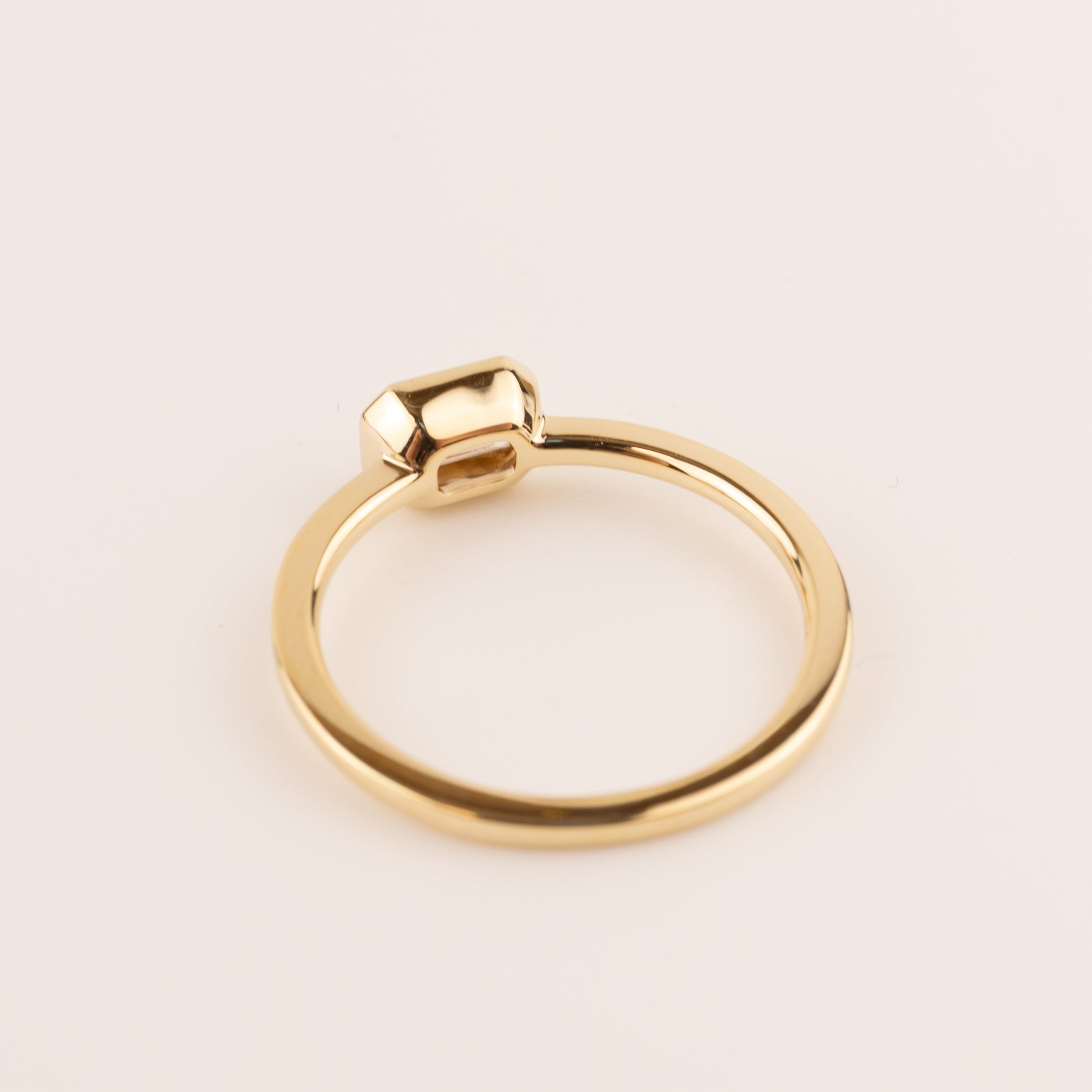 14KYG Morganite Emerald Cut Bezel Set RIng