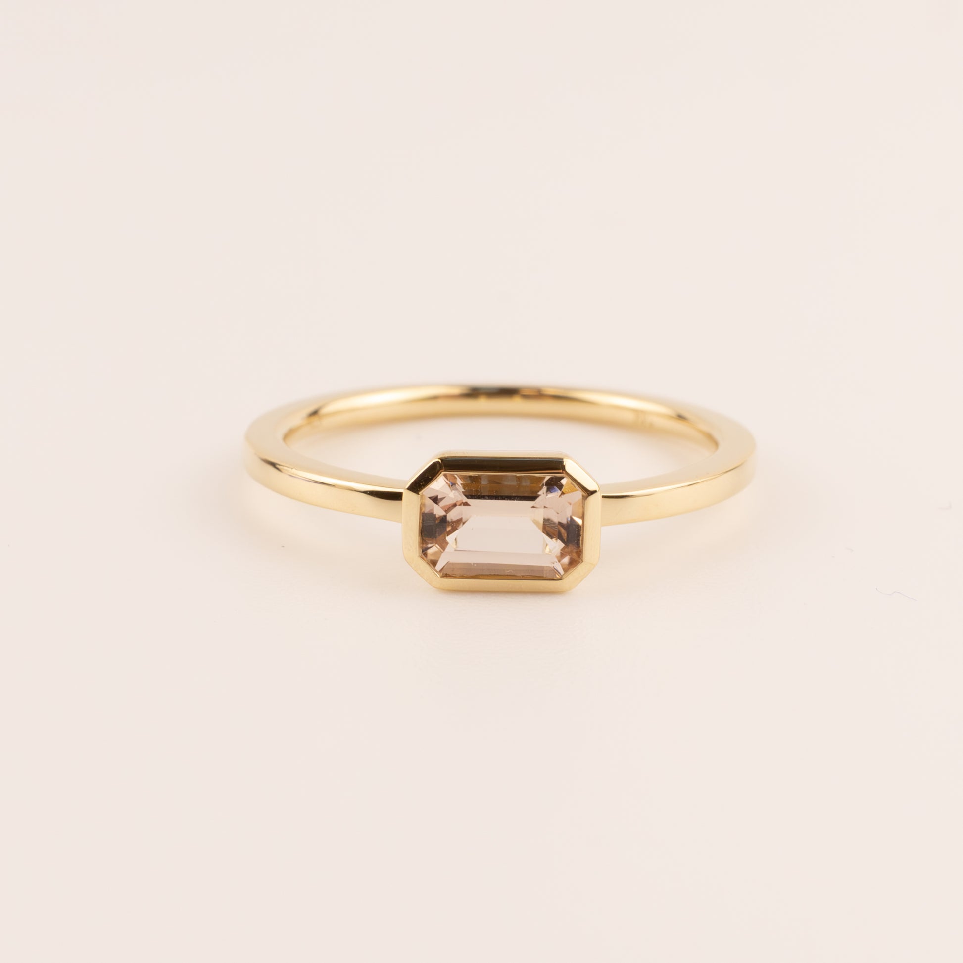 14KYG Morganite Emerald Cut Bezel Set RIng