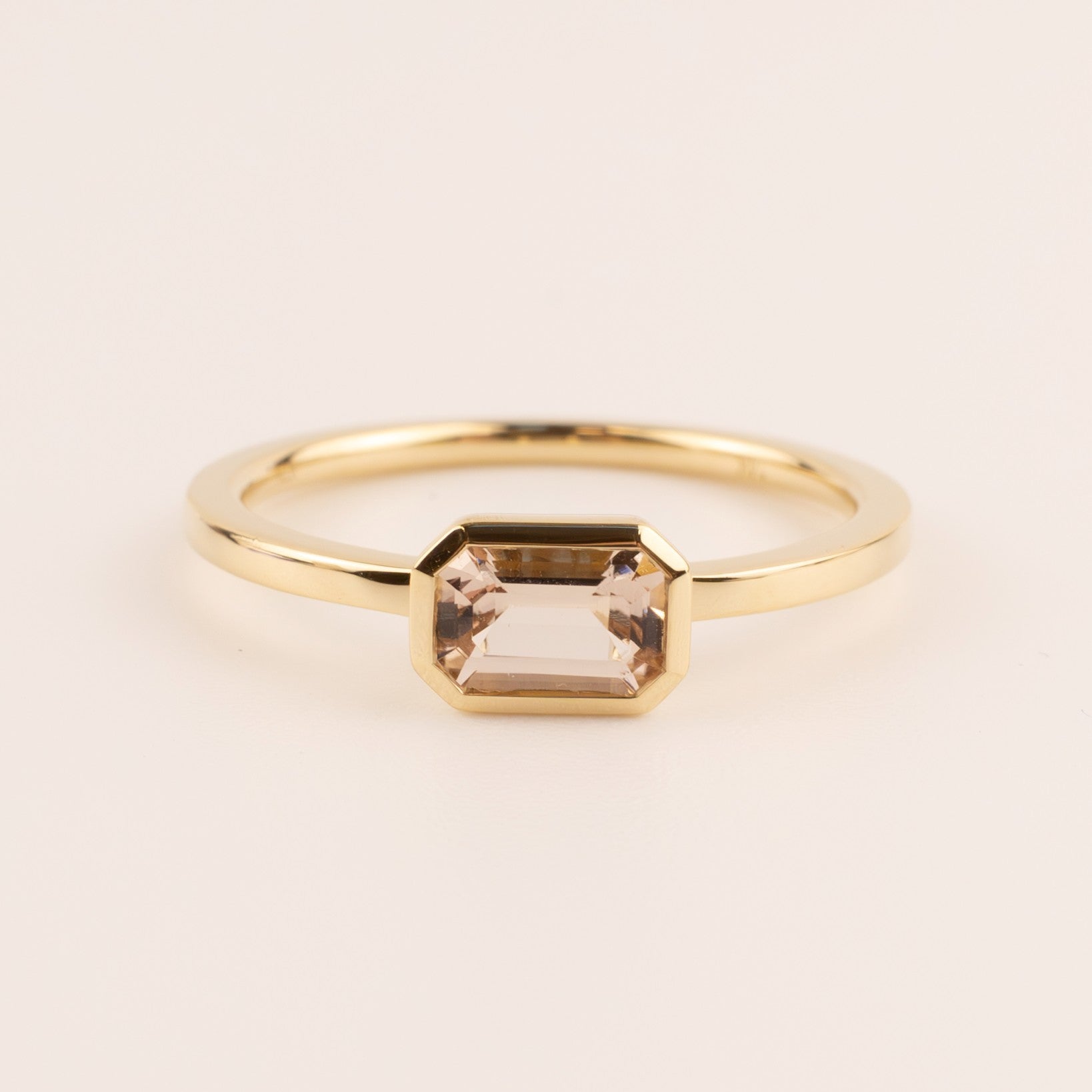14KYG Morganite Emerald Cut Bezel Set RIng