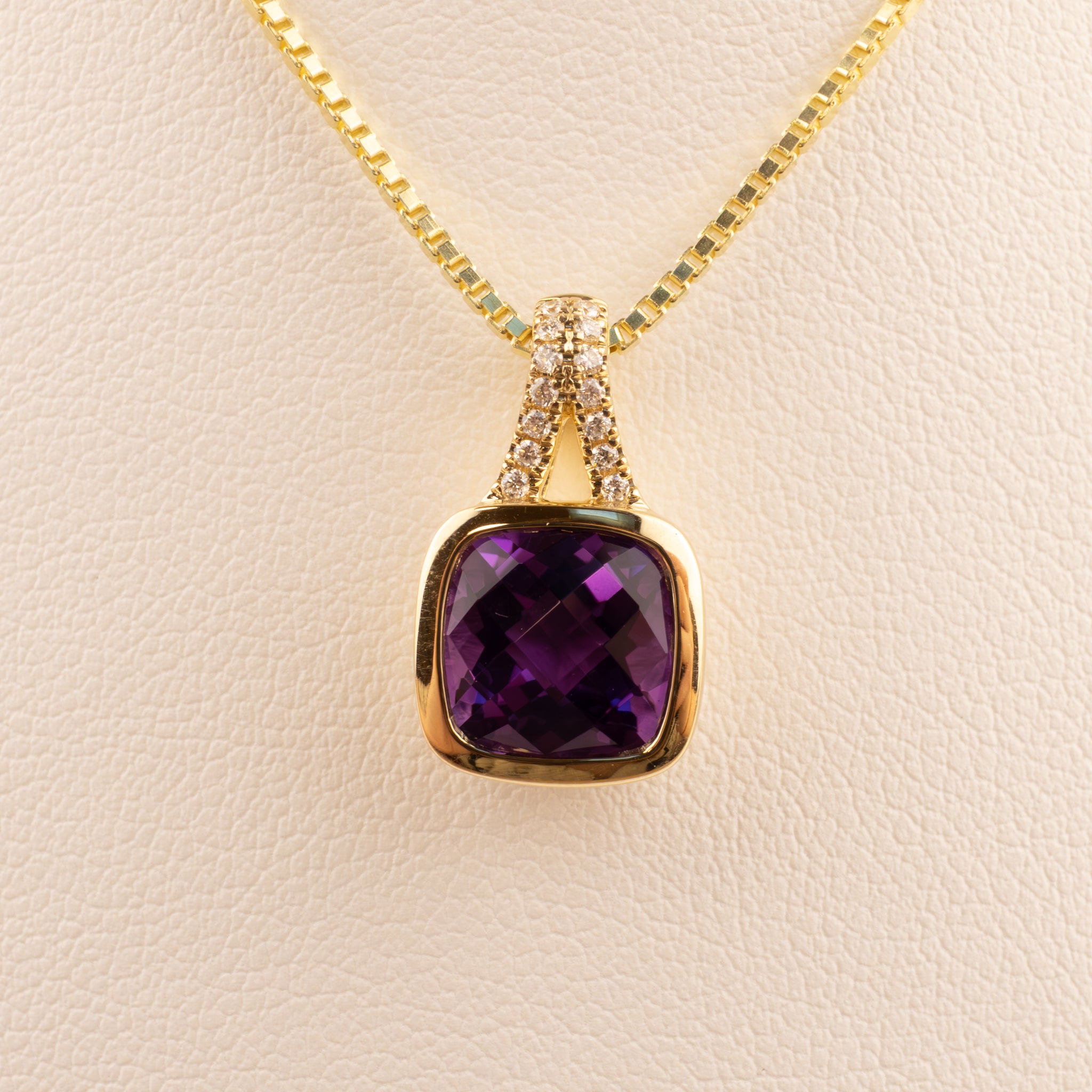 14KYG Amethyst and Diamond Split Bail Pendant