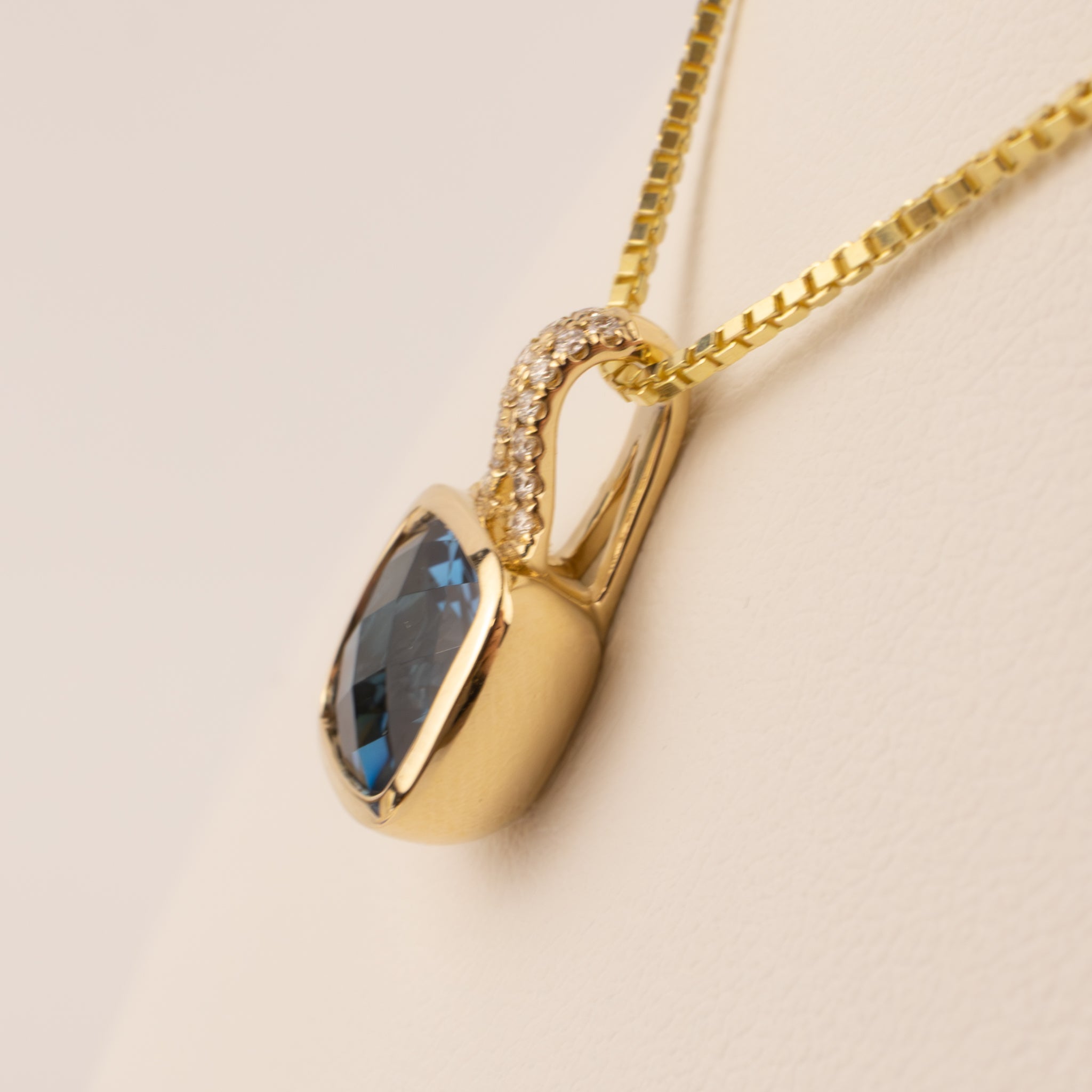 14KYG London Blue Topaz and Diamond Split Bail Pendant