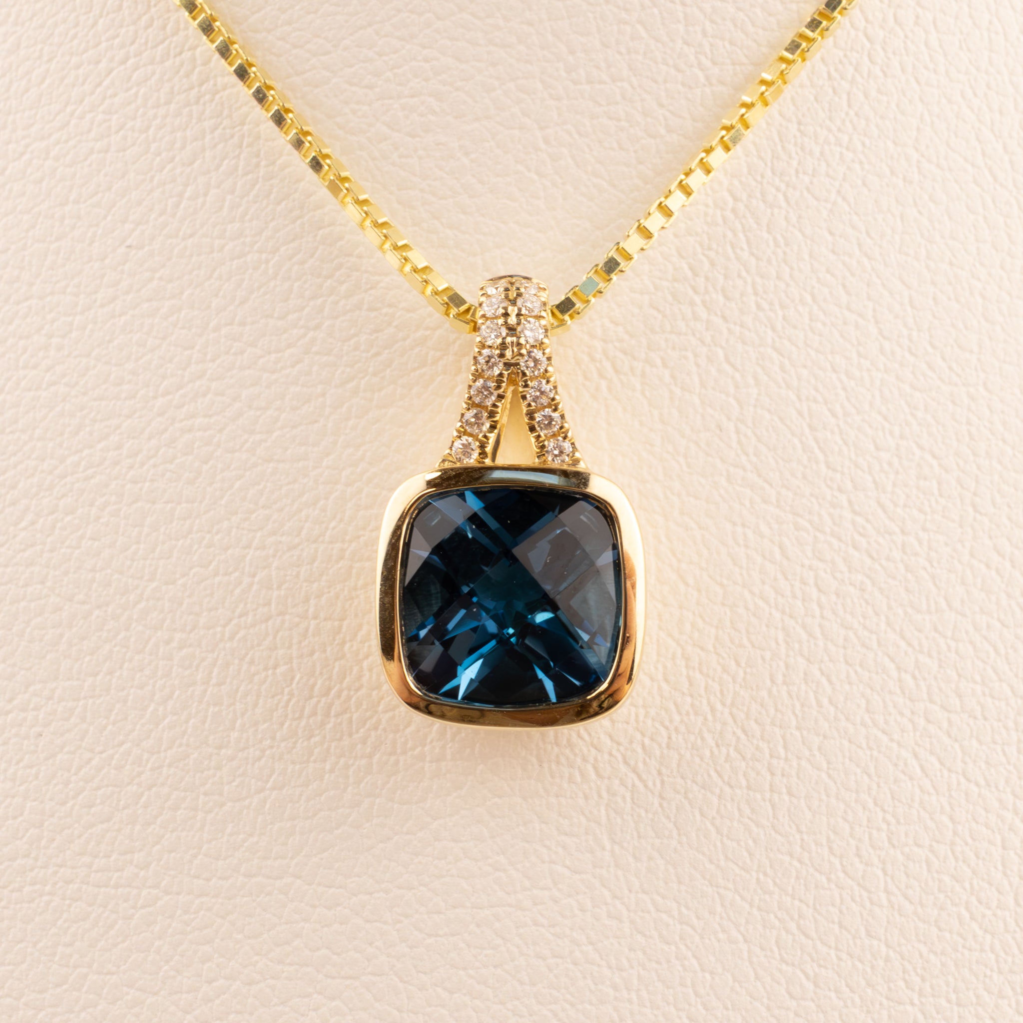 14KYG London Blue Topaz and Diamond Split Bail Pendant