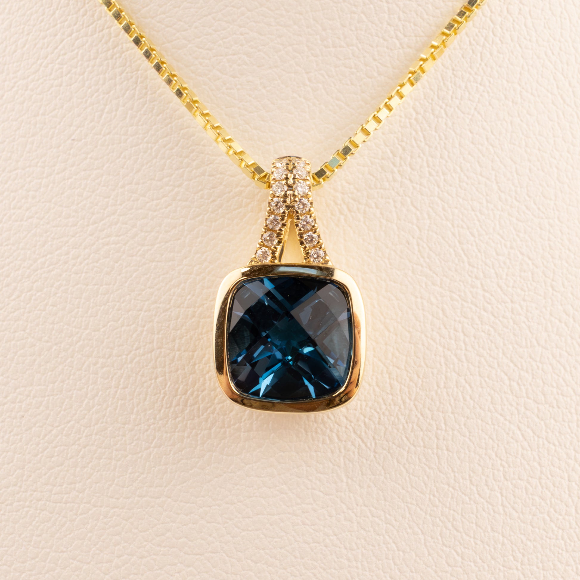 14KYG London Blue Topaz and Diamond Split Bail Pendant
