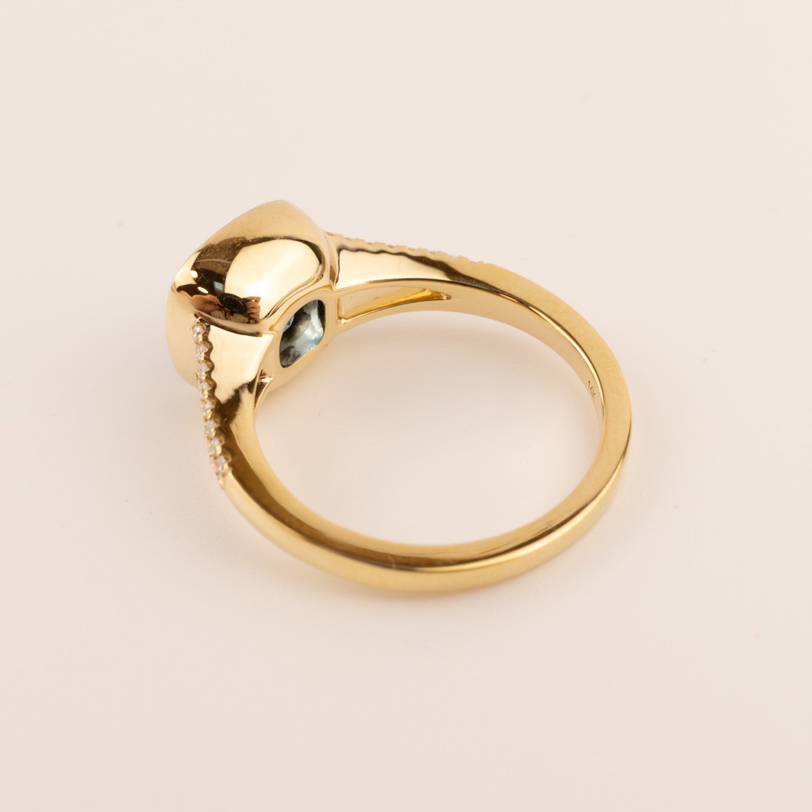 14KYG London Blue Topaz and Diamond Split Shank Ring