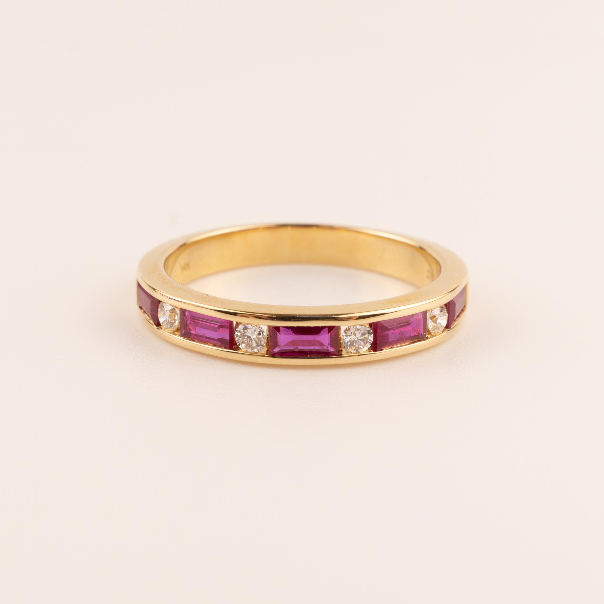 14KYG Ruby and Diamond Channel Set Alternating Ring