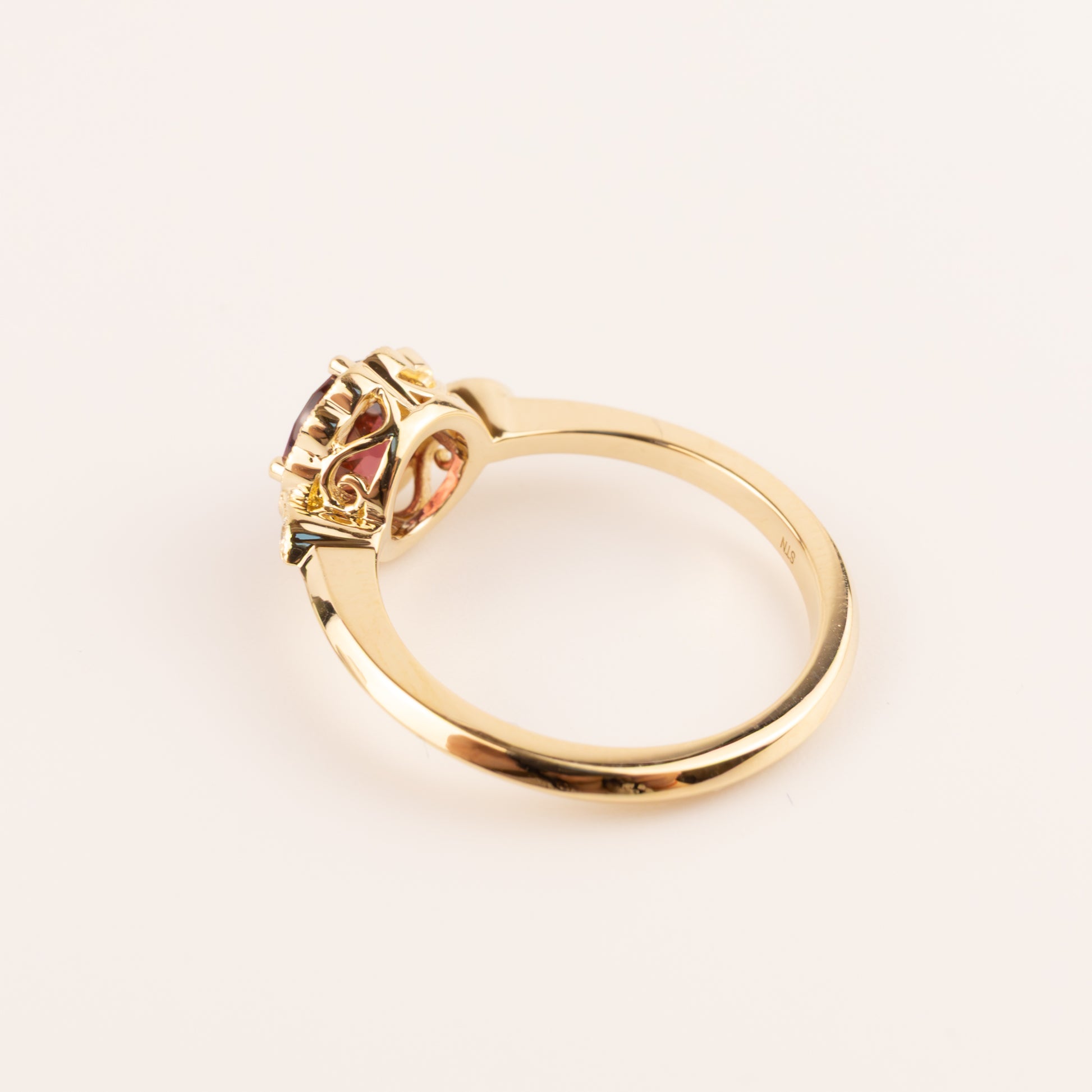 14KYG Rhodolite Garnet and Diamond Halo Ring