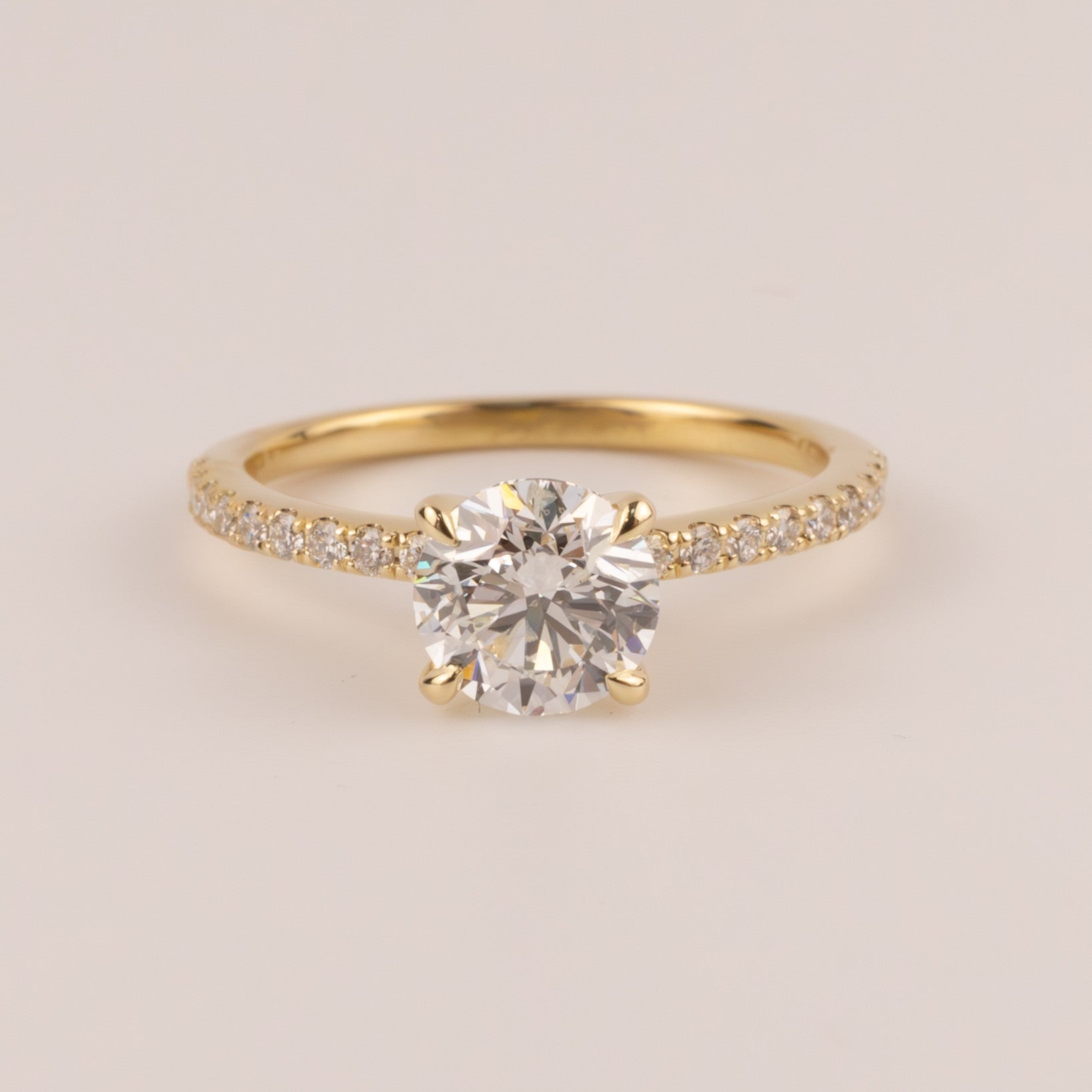 18KYG Round Diamond 1.01ct Accented Engagement Ring