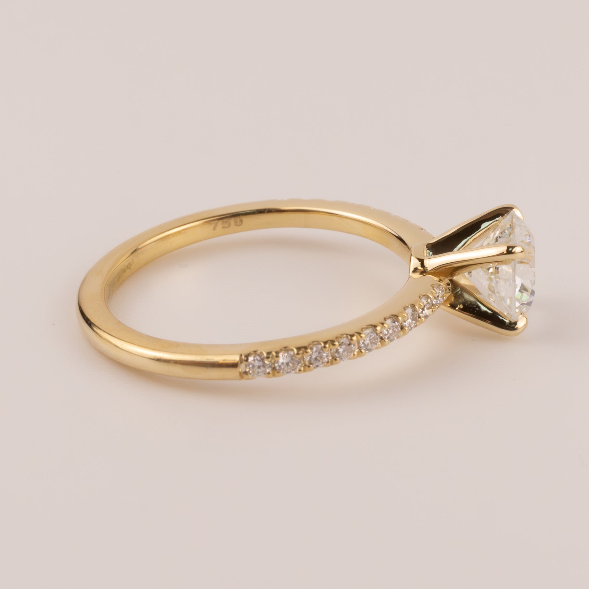 18KYG Round Diamond 1.01ct Accented Engagement Ring