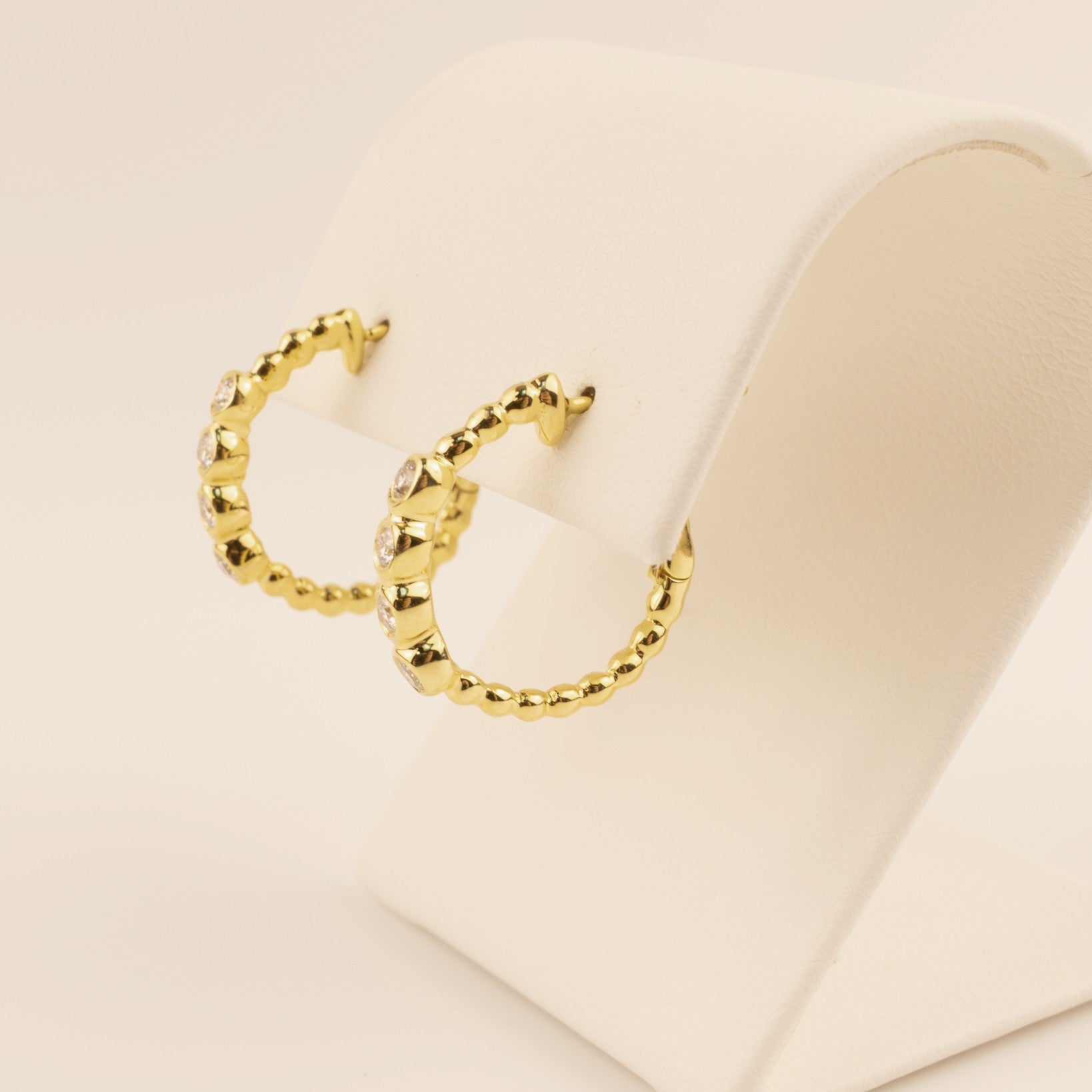 14KYG Diamond 0.24cttw Bezel Set Bubbly Hoop Earrings