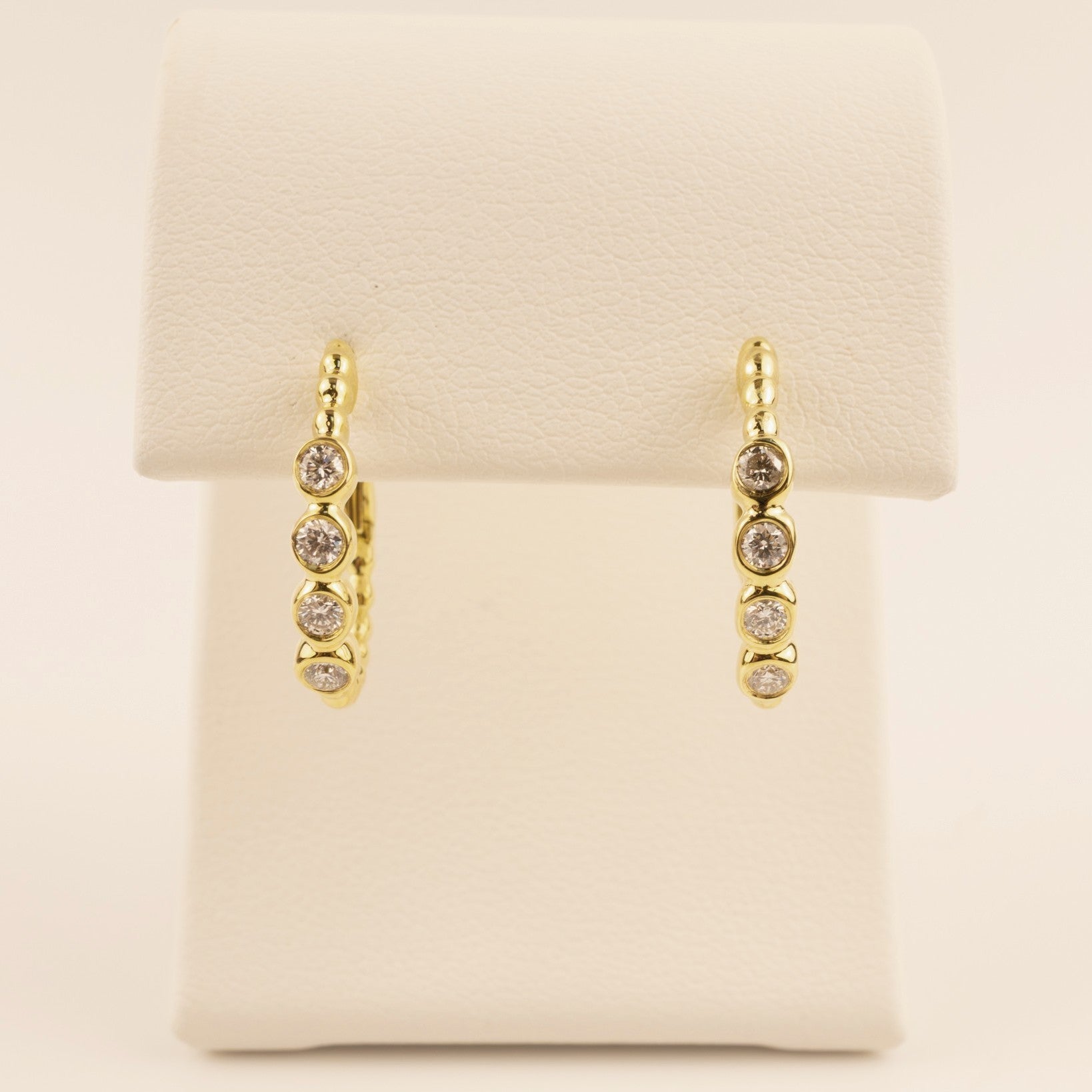 14KYG Diamond 0.24cttw Bezel Set Bubbly Hoop Earrings