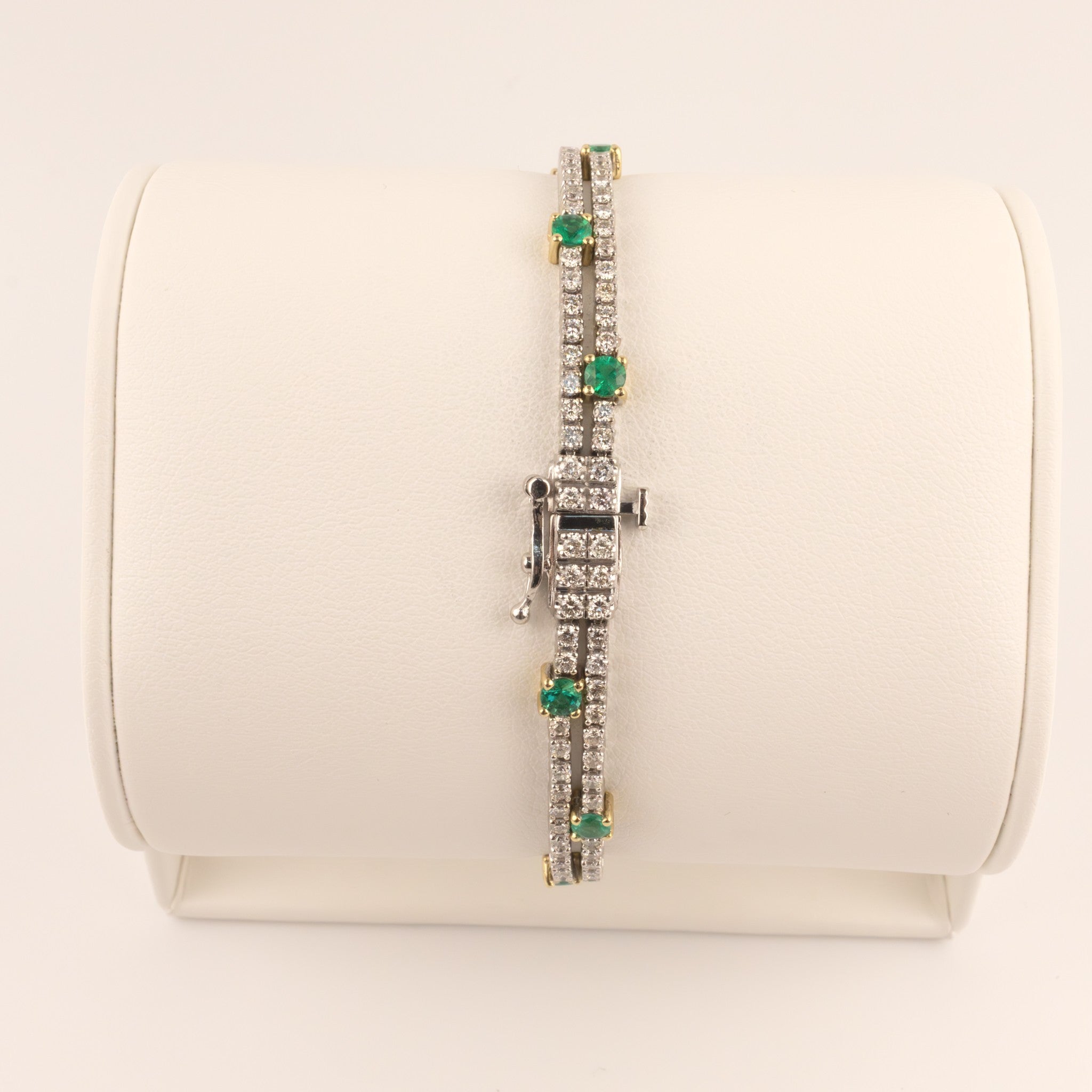 14K Two-Tone Emerald and Diamond Double Tennis Bracelet