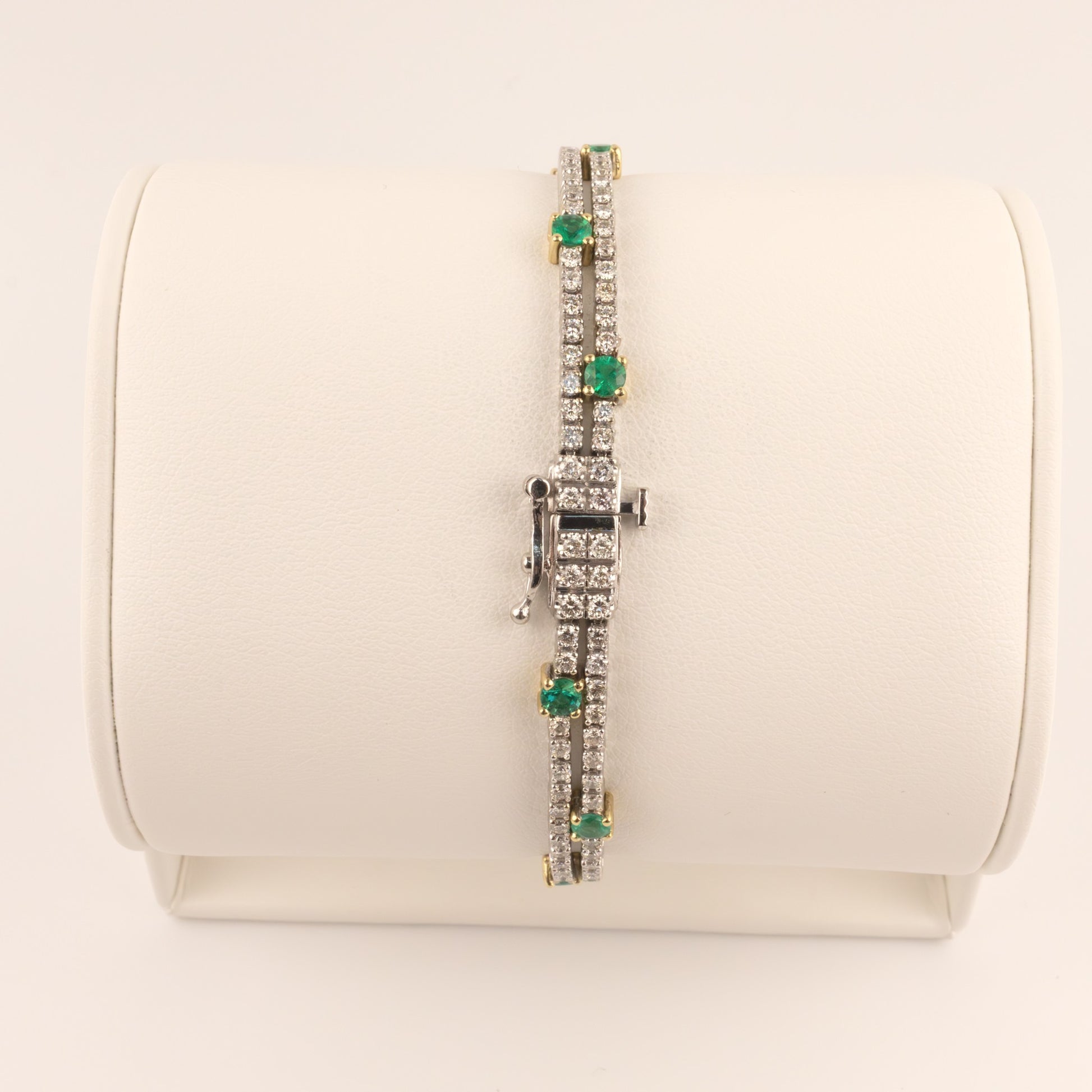 14K Two-Tone Emerald and Diamond Double Tennis Bracelet