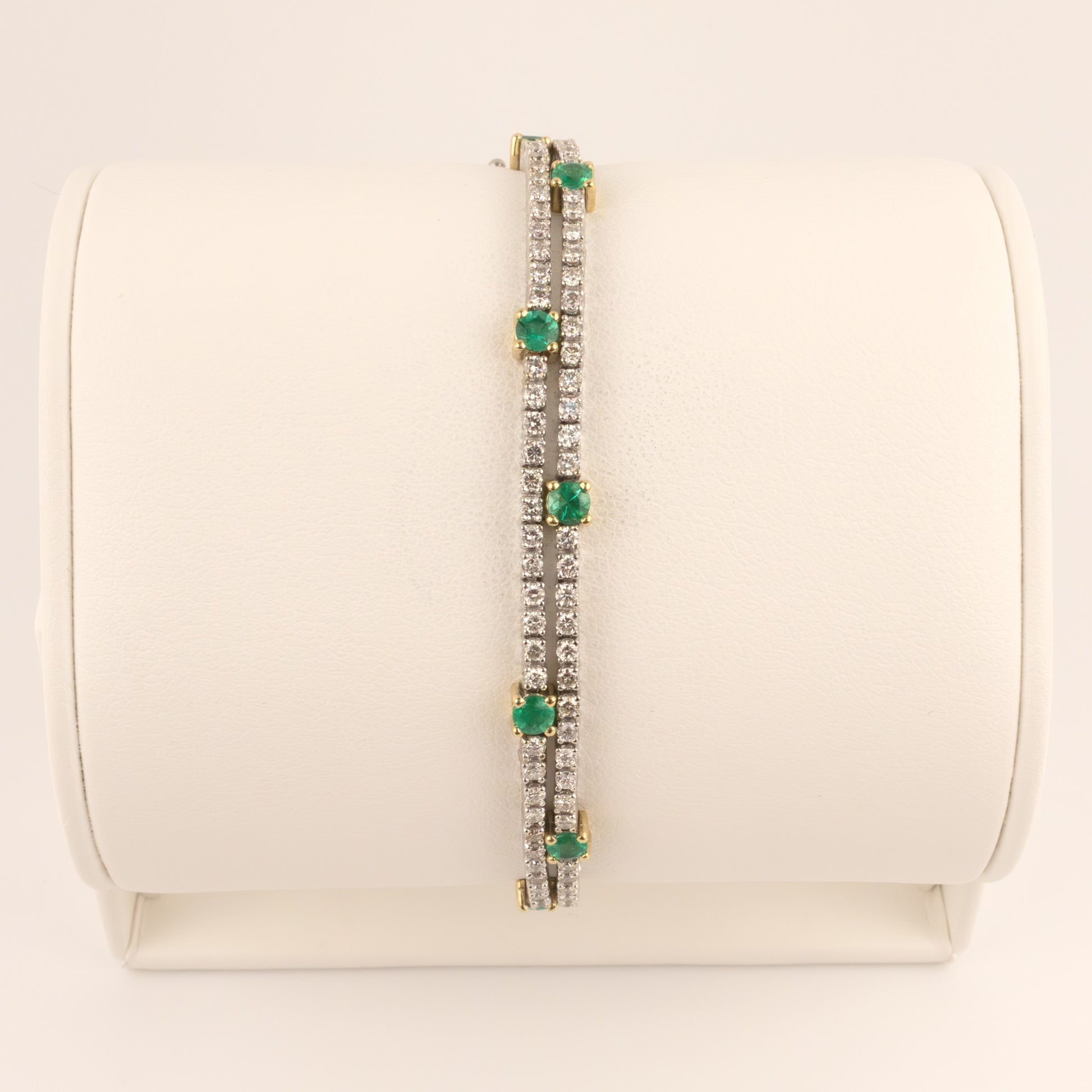 14K Two-Tone Emerald and Diamond Double Tennis Bracelet