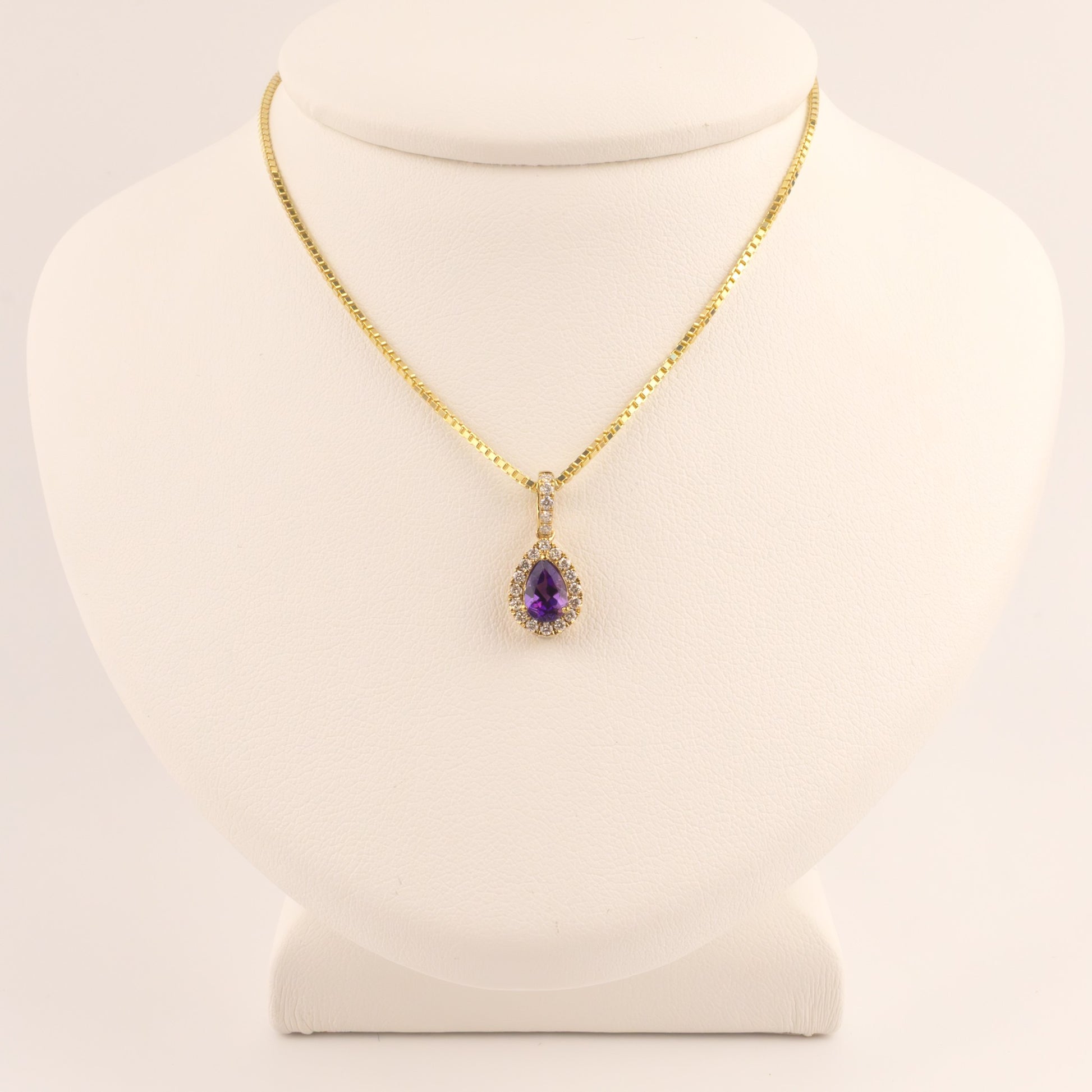 14KYG Amethyst and Diamond Halo Pendant