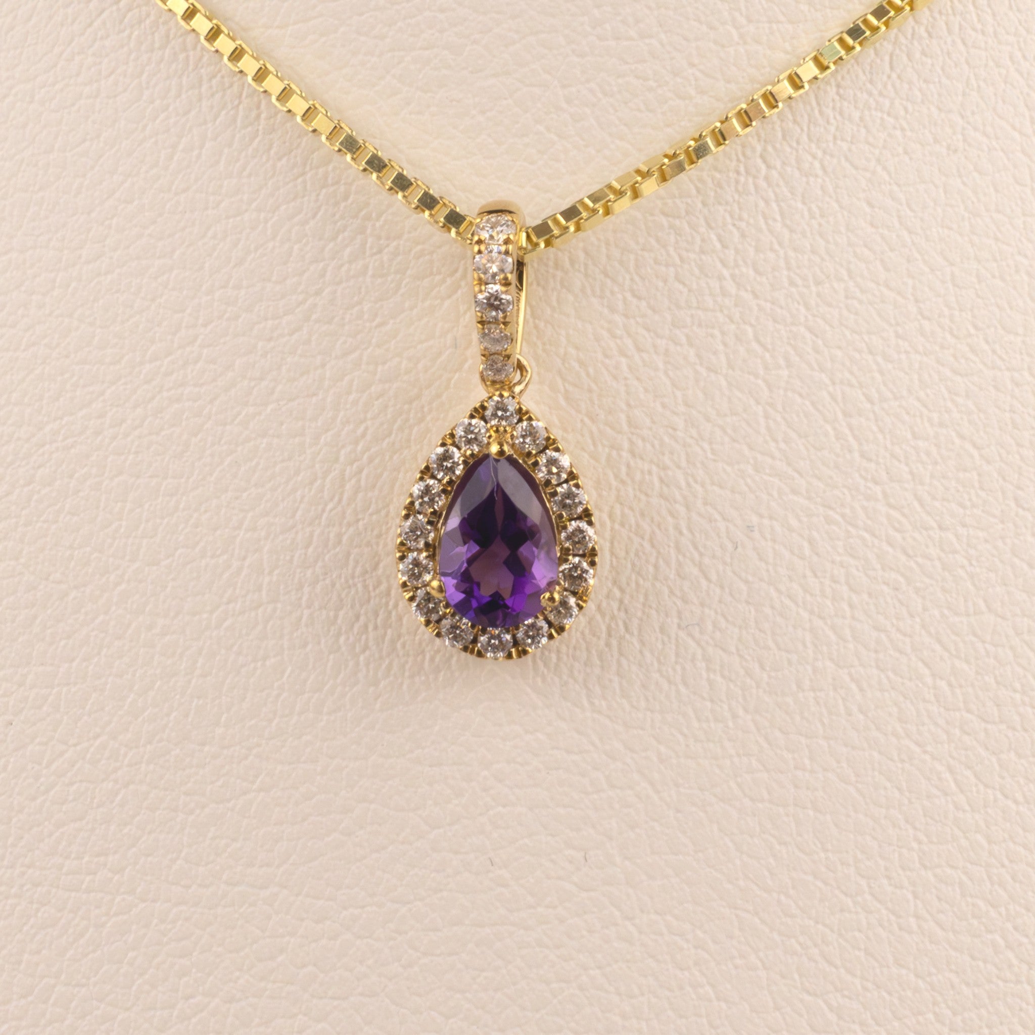 14KYG Amethyst and Diamond Halo Pendant