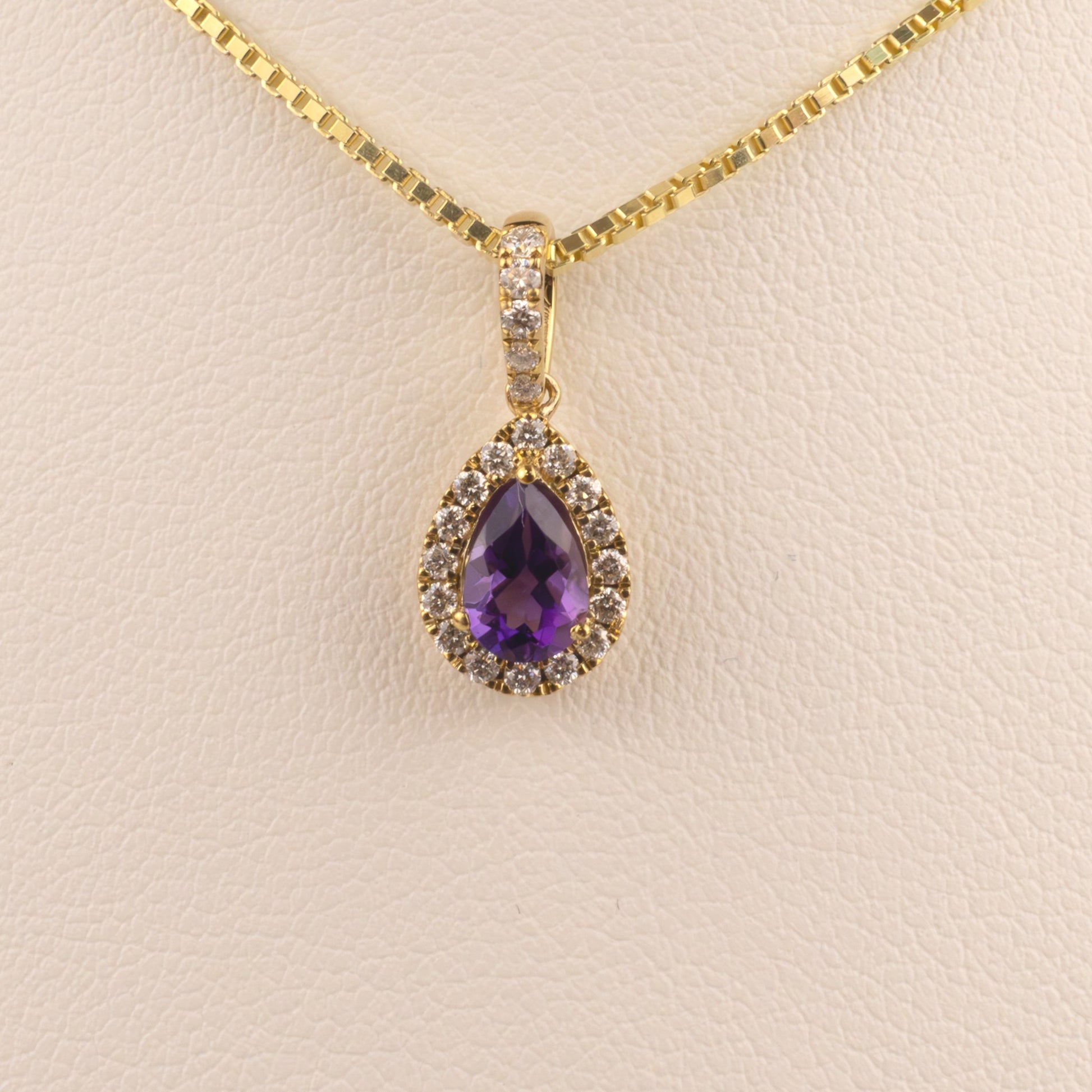 14KYG Amethyst and Diamond Halo Pendant