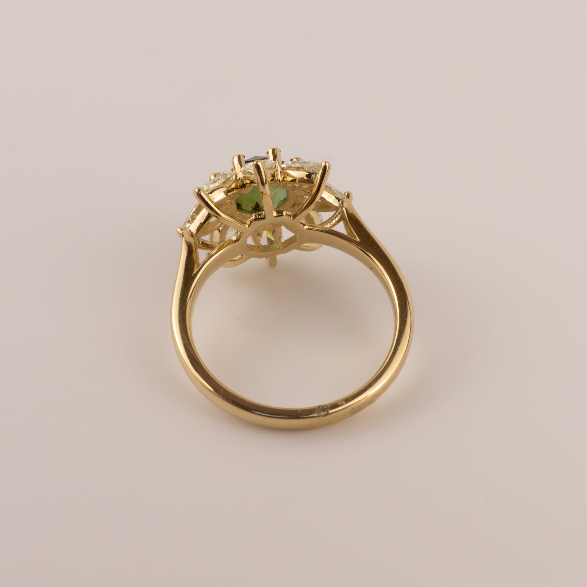 14KYG Green Tourmaline and Diamond Flower Halo Ring