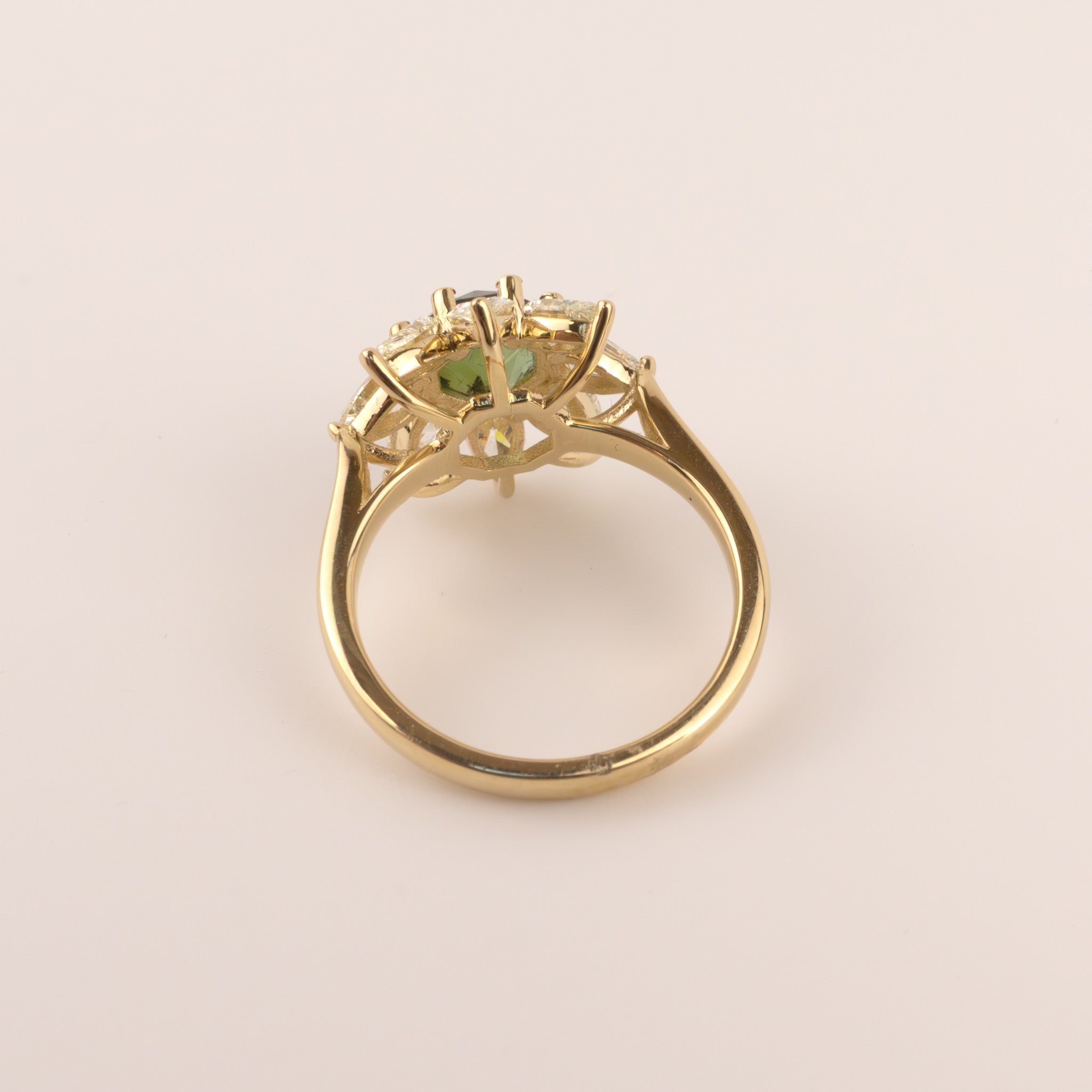 14KYG Green Tourmaline and Diamond Flower Halo Ring