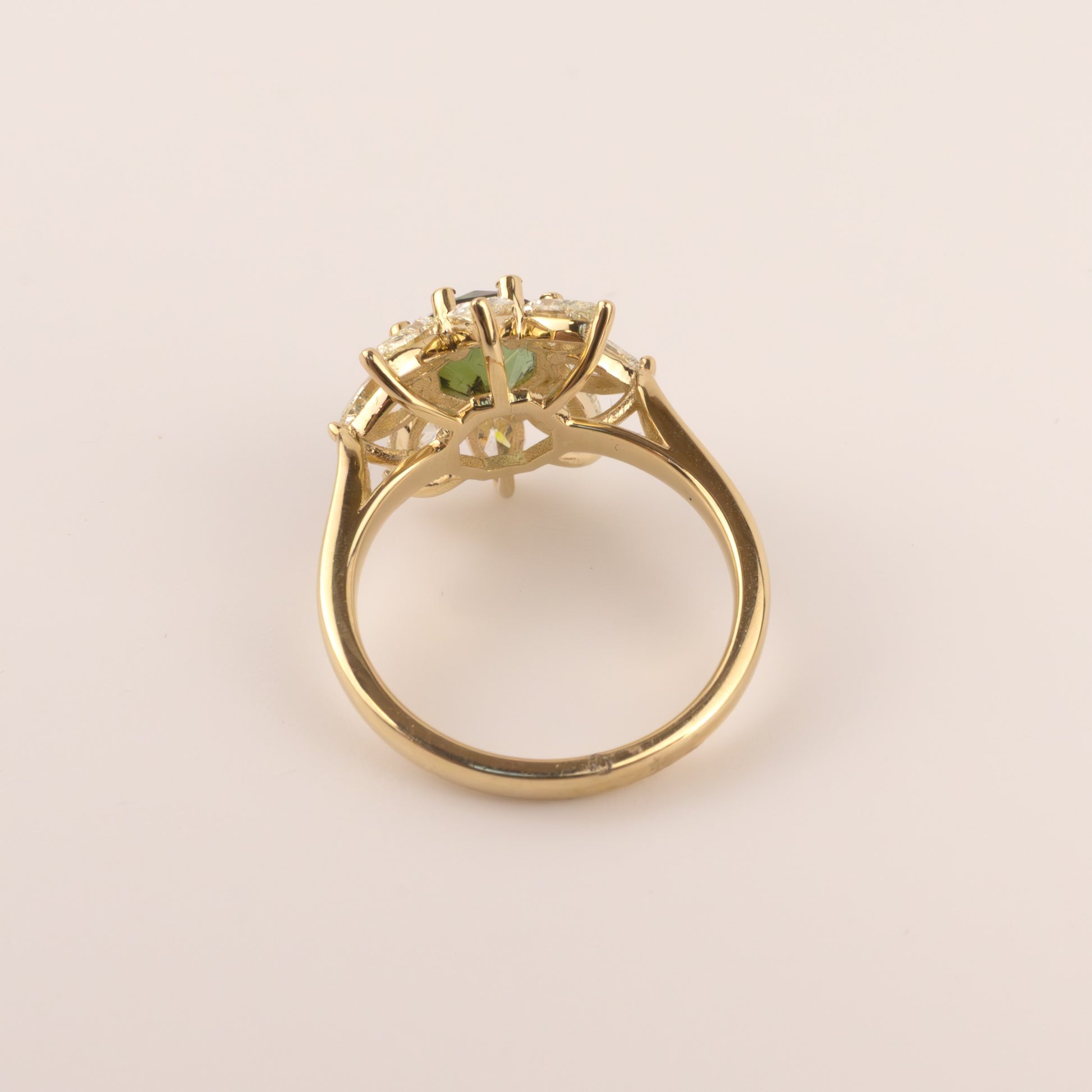 14KYG Green Tourmaline and Diamond Flower Halo Ring