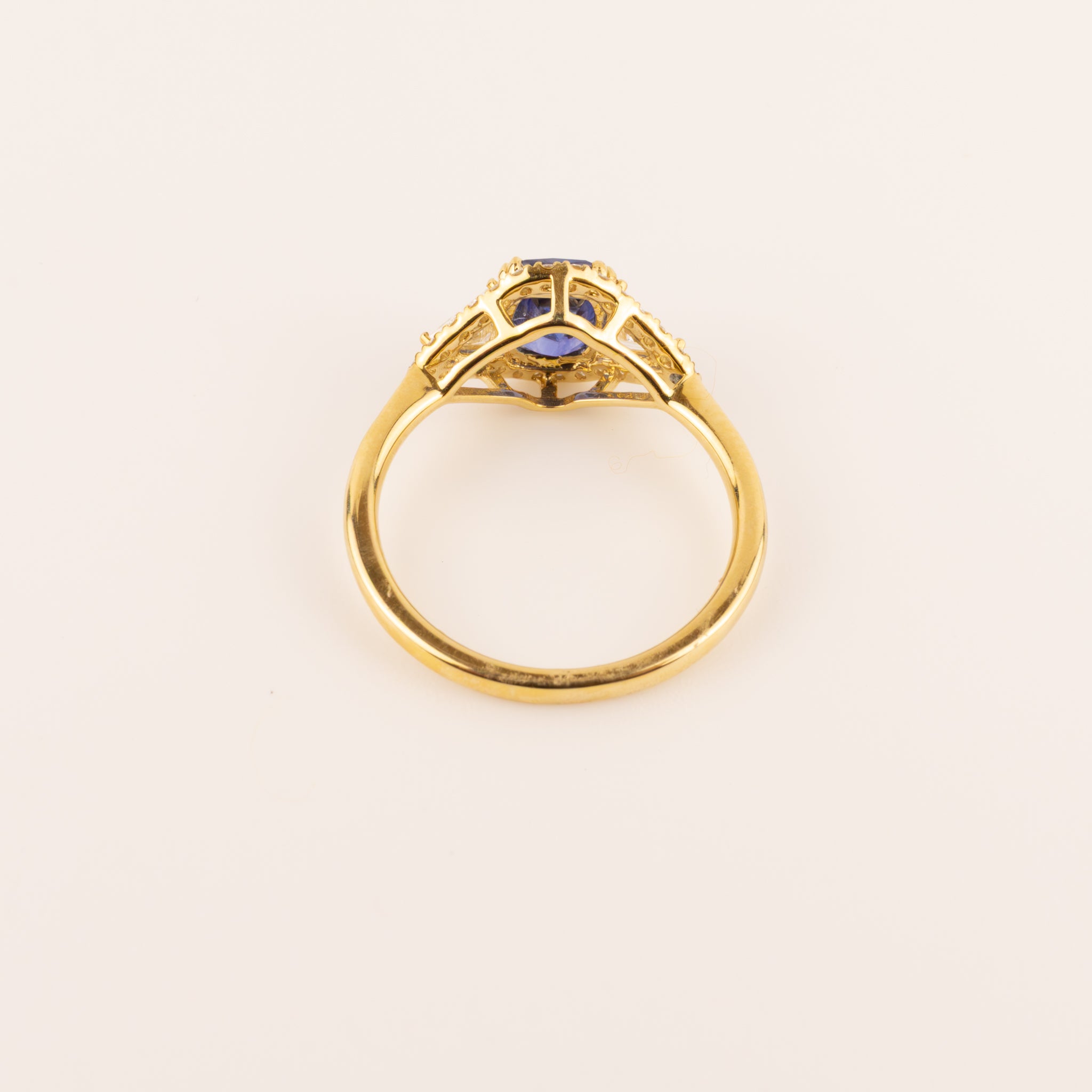 18KYG Sapphire and Diamond Trillion and Halo Ring