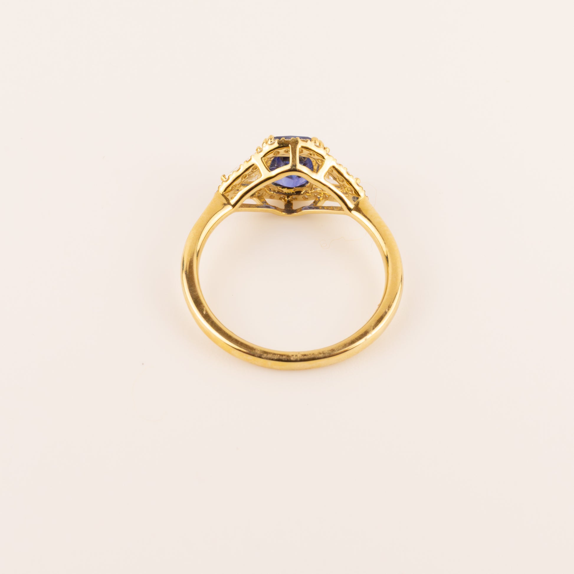 18KYG Sapphire and Diamond Trillion and Halo Ring